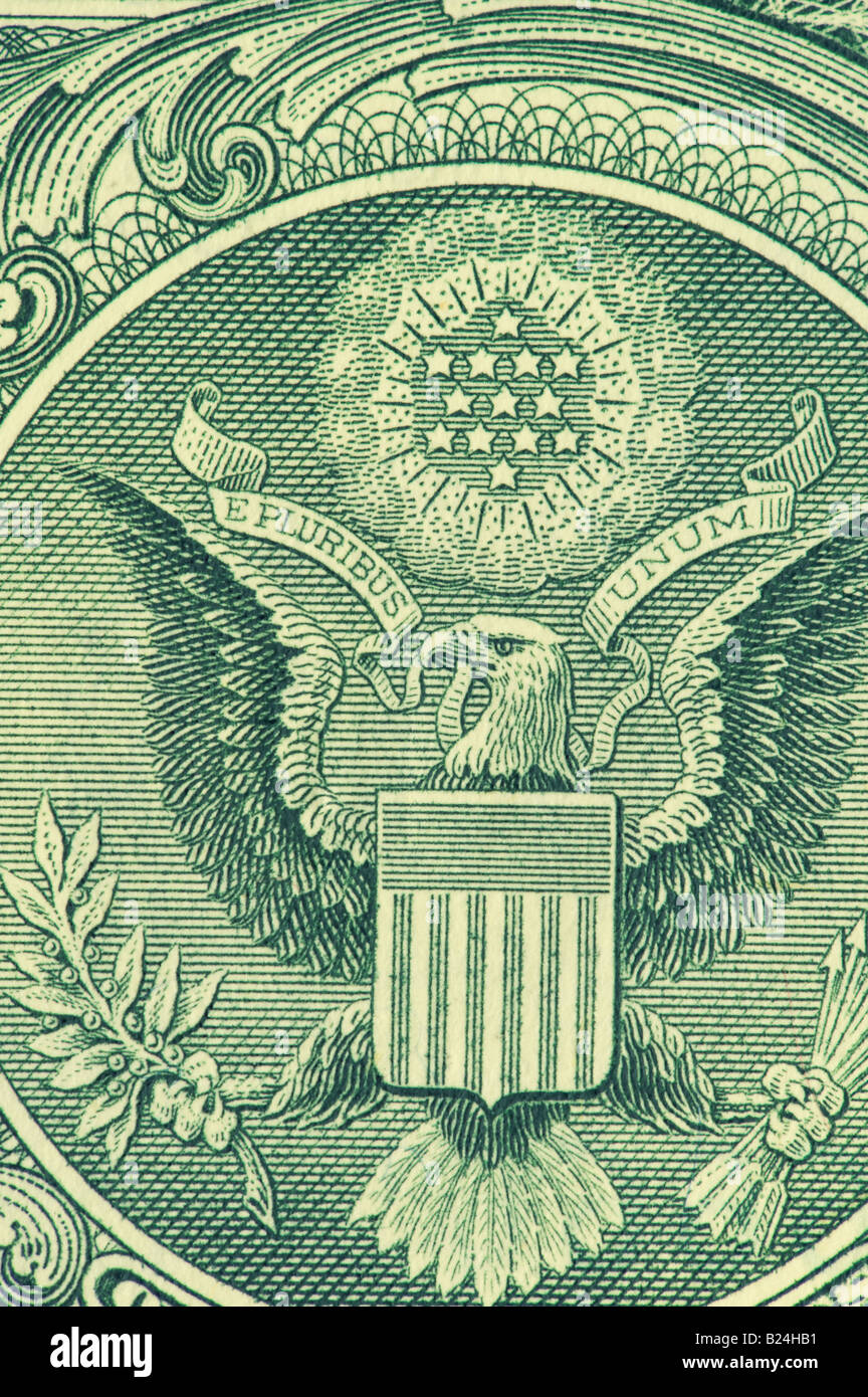 Wappen der Vereinigten Staaten von Amerika mit einem Dollar bill uns Stockfoto