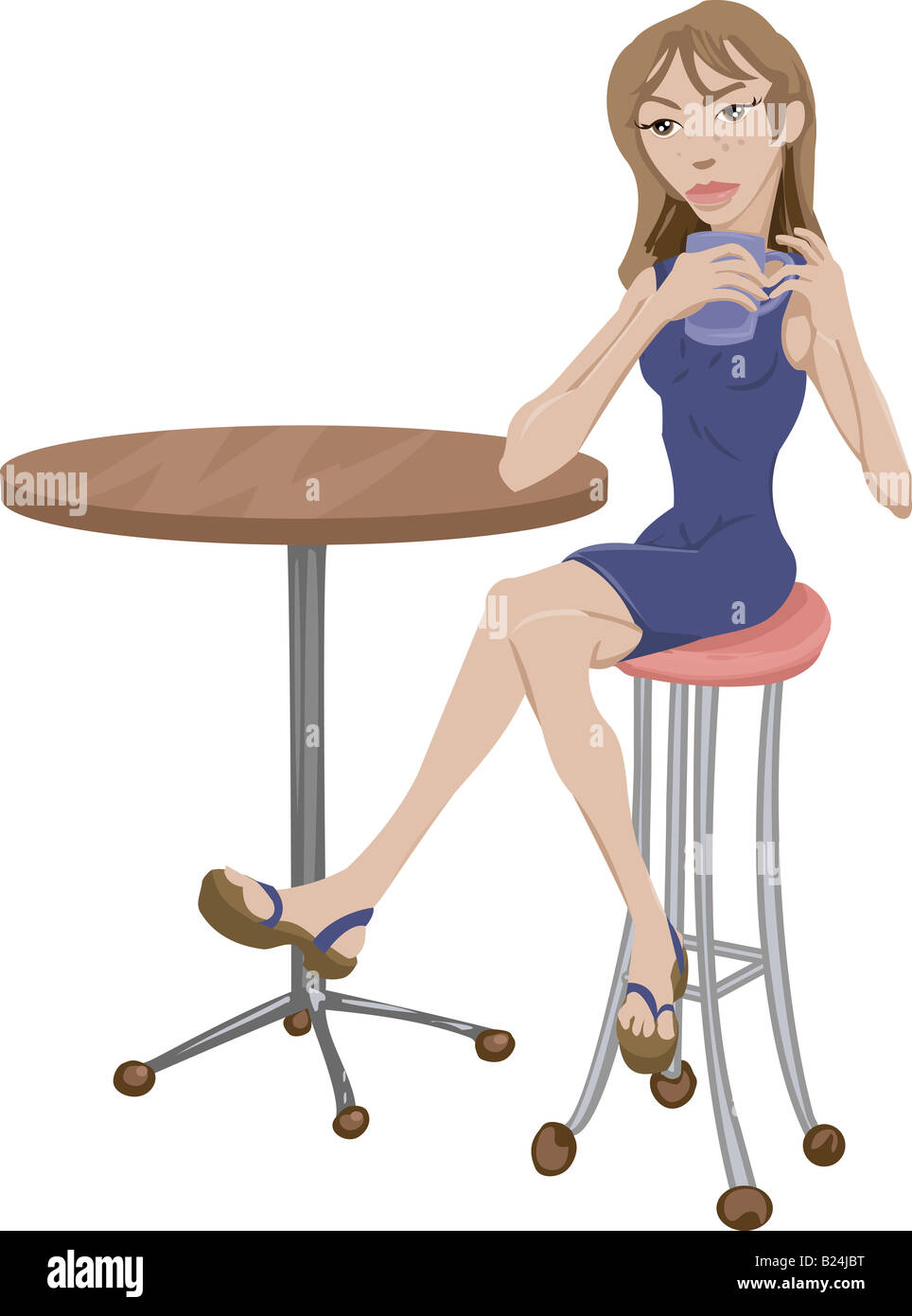 Eine Frau sitzen nippen Kaffee Stockfoto