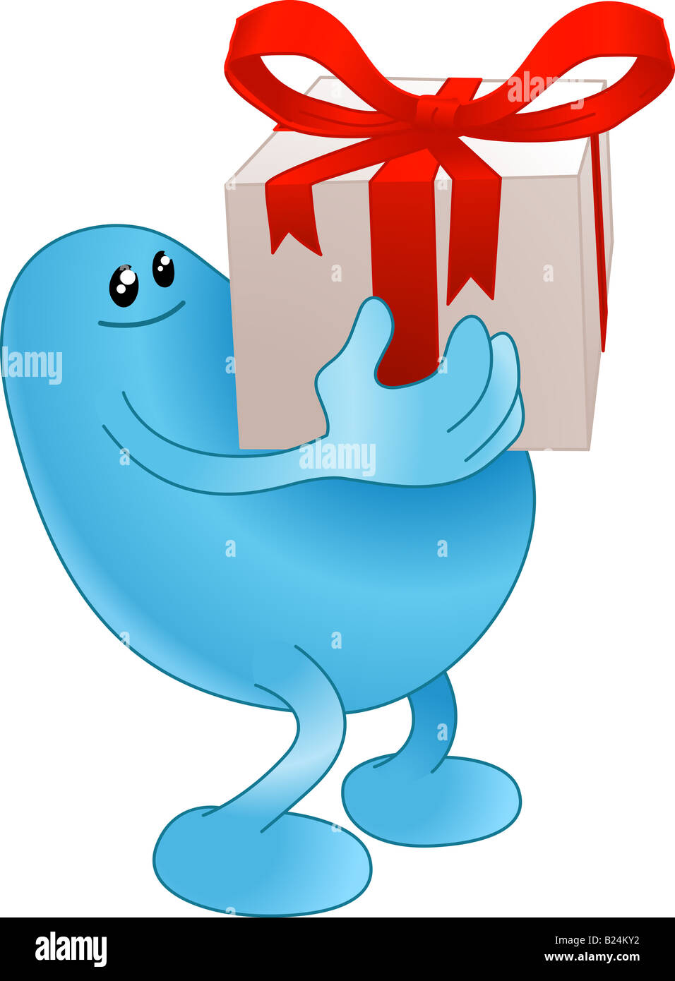 Blaue Mütze Mann trägt ein schön verpacktes Geschenk Stockfoto
