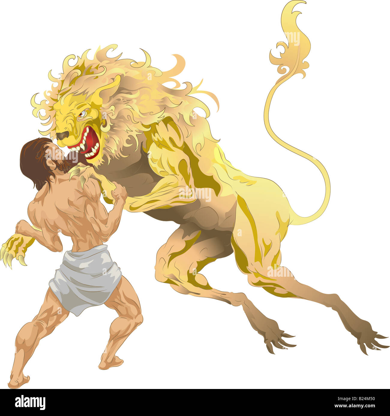 Herkules und die Nemeischen Löwen Herkules (Herakles, Herakles) aus der antiken Mythologie die Nemeischen Löwen kämpfen Stockfoto