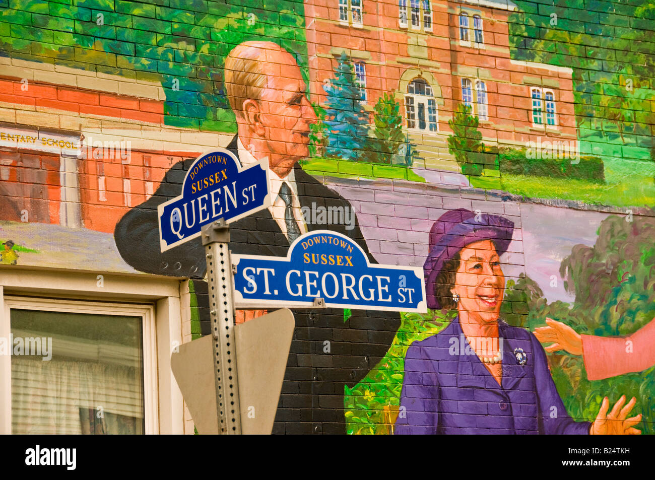 Kanada New Brunswick Dorf von Sussex Wandbild Capitol von Atlantic Canada bunte Künstler Wandbild namens "Königliche Besuche" Stockfoto