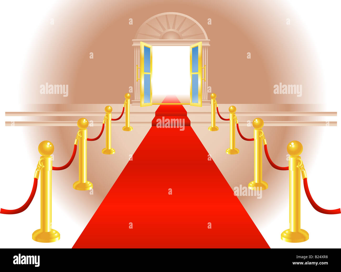 Ein roter Teppich, eine großzügige Tür, ein besonderer Ort im Vorfeld Stockfoto