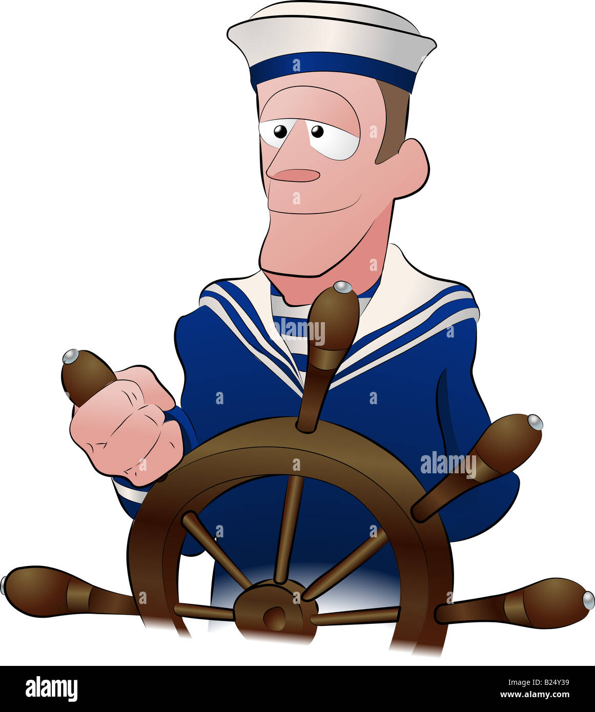 Seemann-Abbildung. Eine Abbildung eines schönen starken jawed Matrosen am Steuer Schiffe Stockfoto
