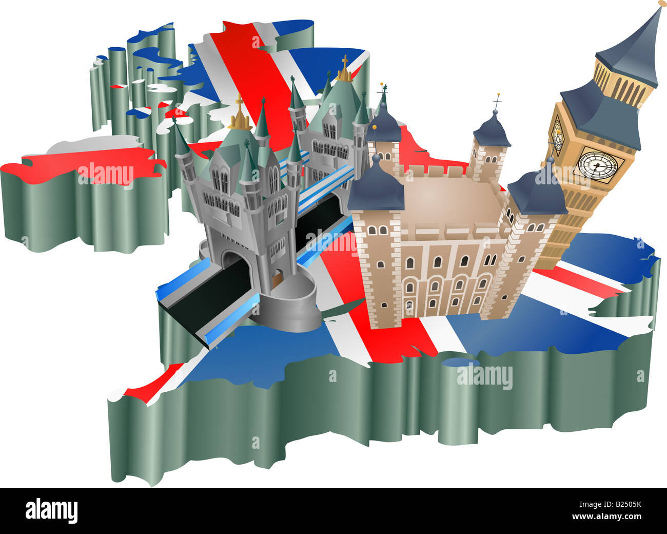 Zur Veranschaulichung der einige Sehenswürdigkeiten im Vereinigten Königreich bedeutet Großbritannien Tourismus Stockfoto