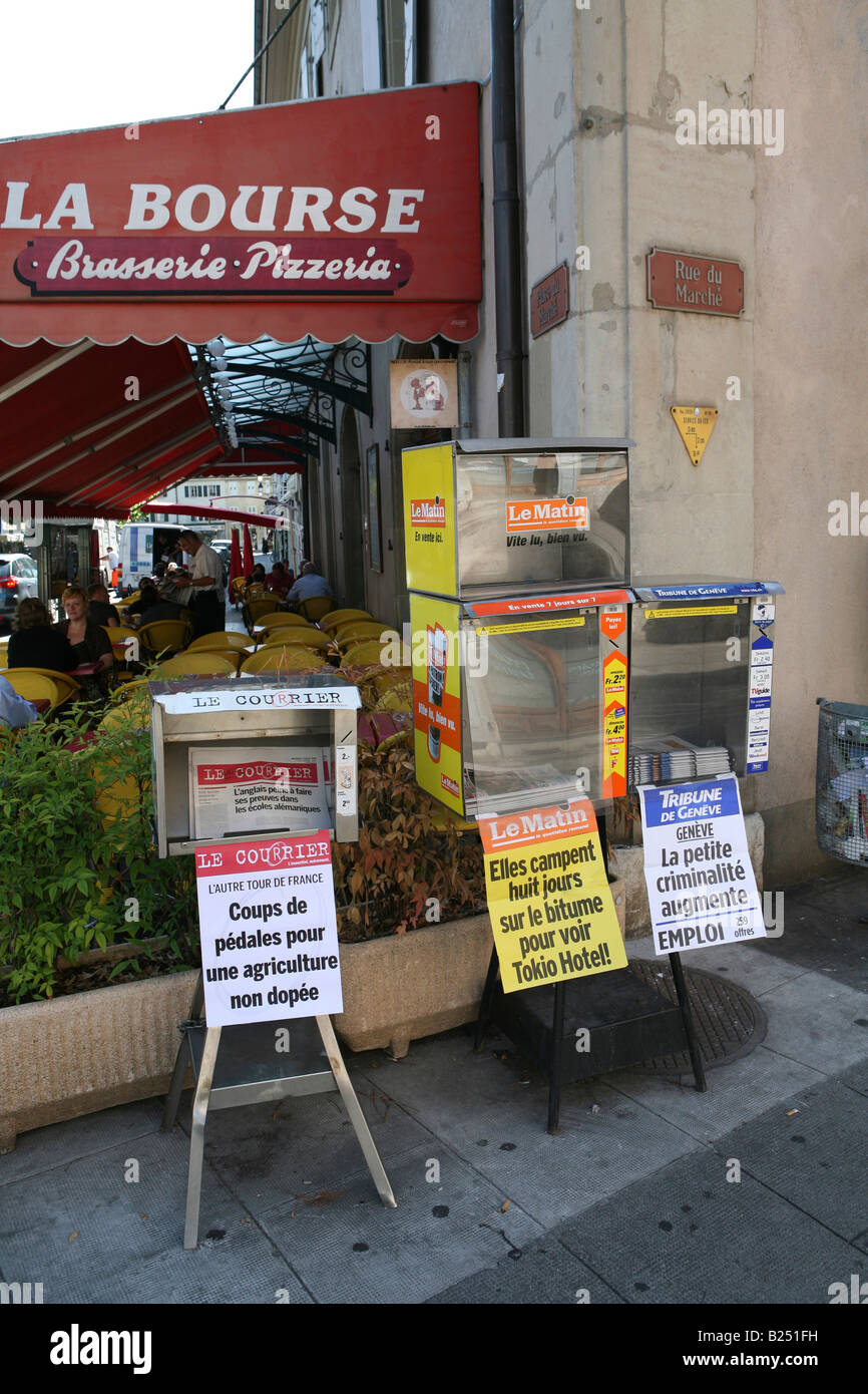 Brasseria, Pizzeria in Carouge, Place du Marche (Genf, Schweiz) Stockfoto