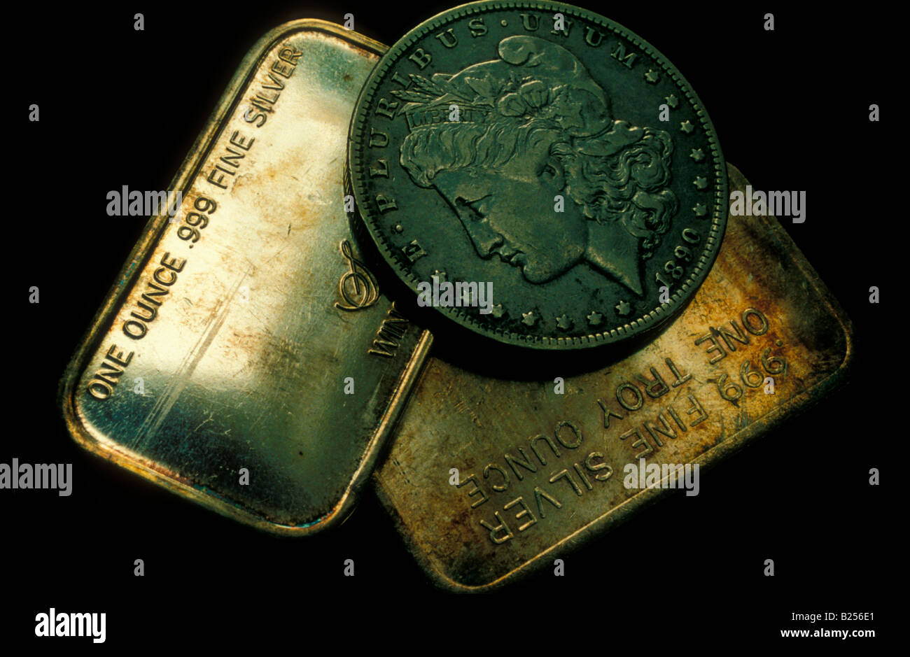 Silber Dollar und Silber Bars Amerika USA Stockfoto