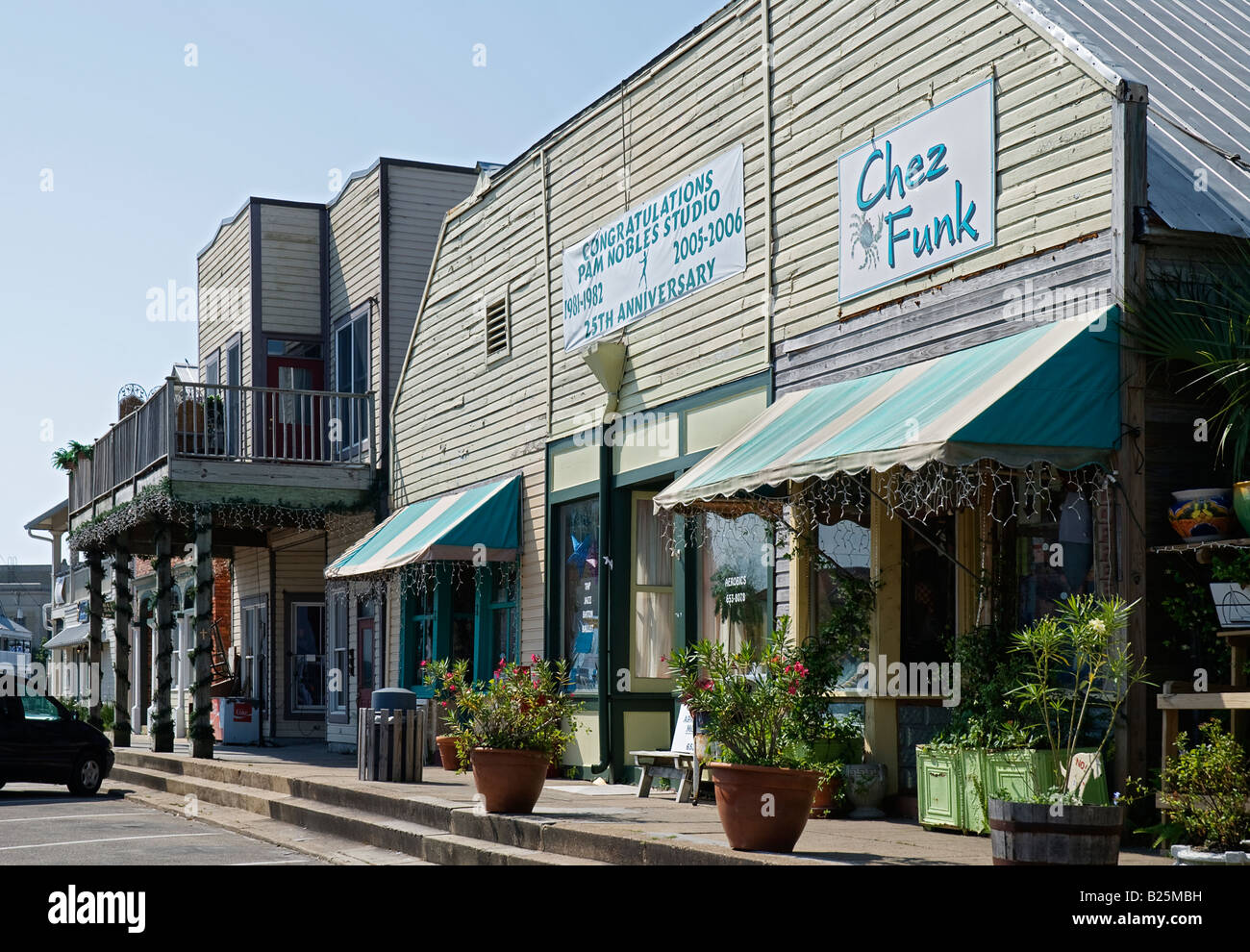 Geschäfte in der Innenstadt von Apalachicola, Florida Stockfoto