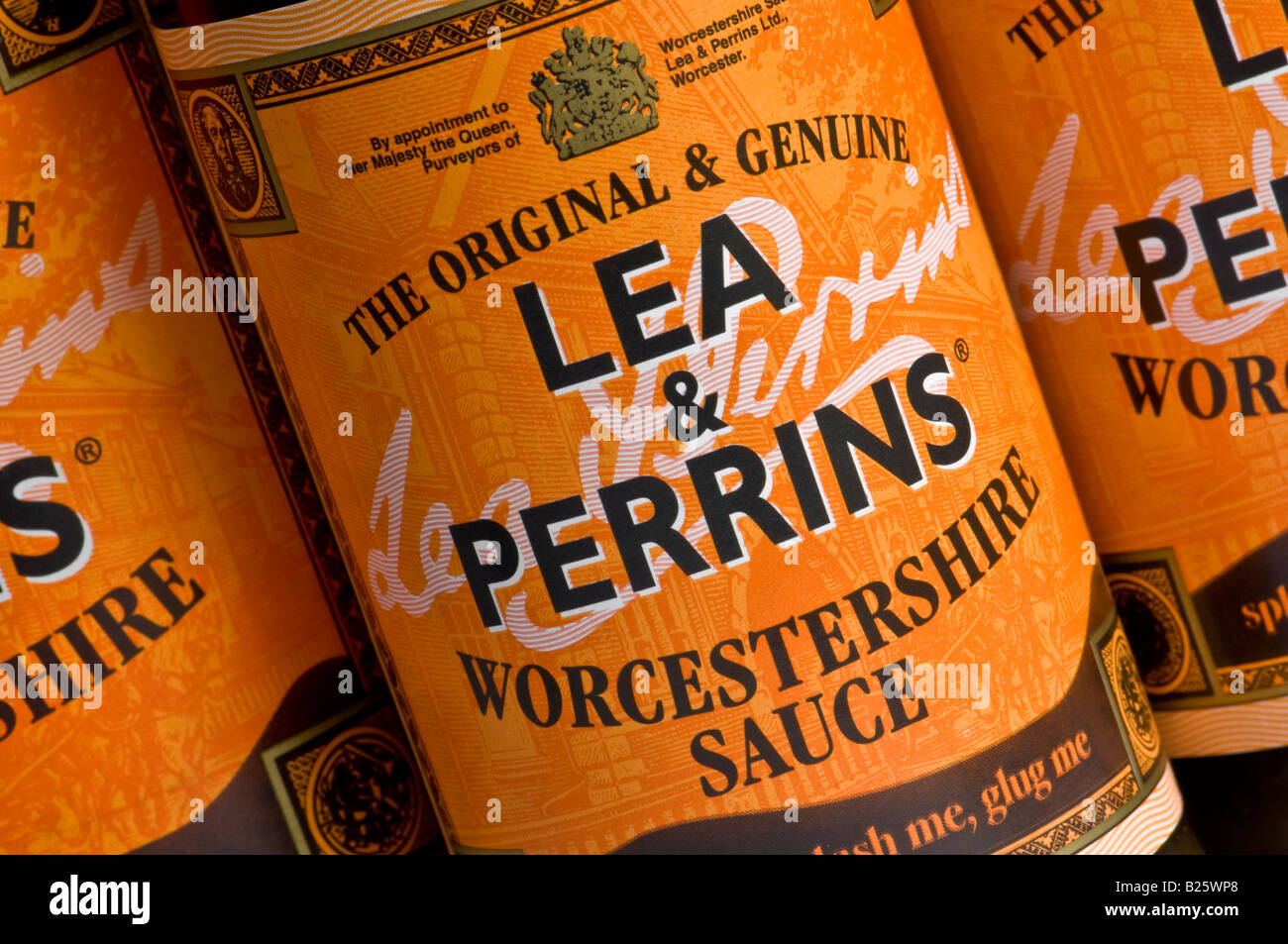 Makroaufnahme von Lea & Perrins Worcestershire Sauce (nur zur redaktionellen Verwendung) Stockfoto