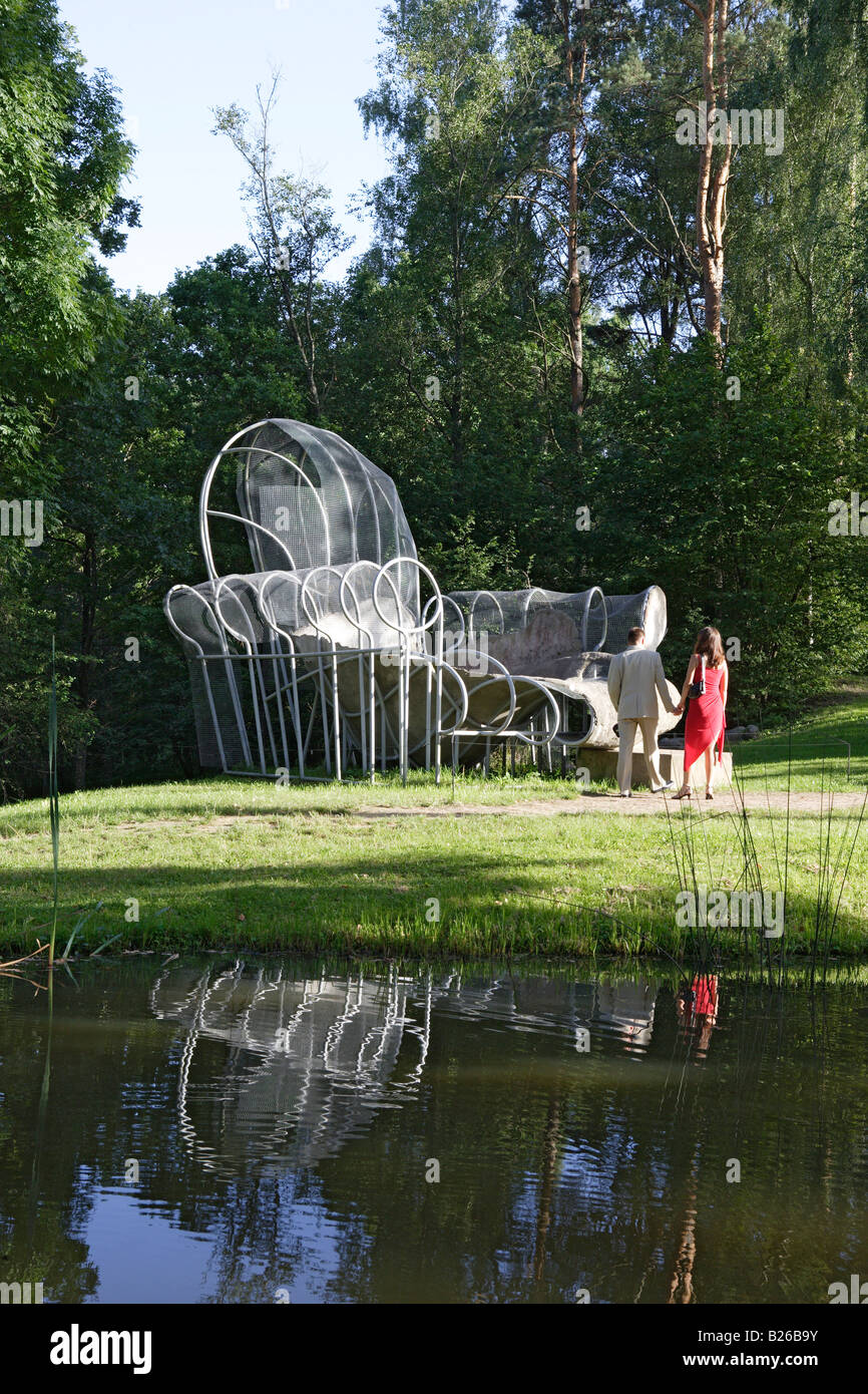 Dennis Oppenheim Skulptur im Europa-Park, markiert das geographische Zentrum Europas (18 km Ne von Vilnius), Litauen Stockfoto