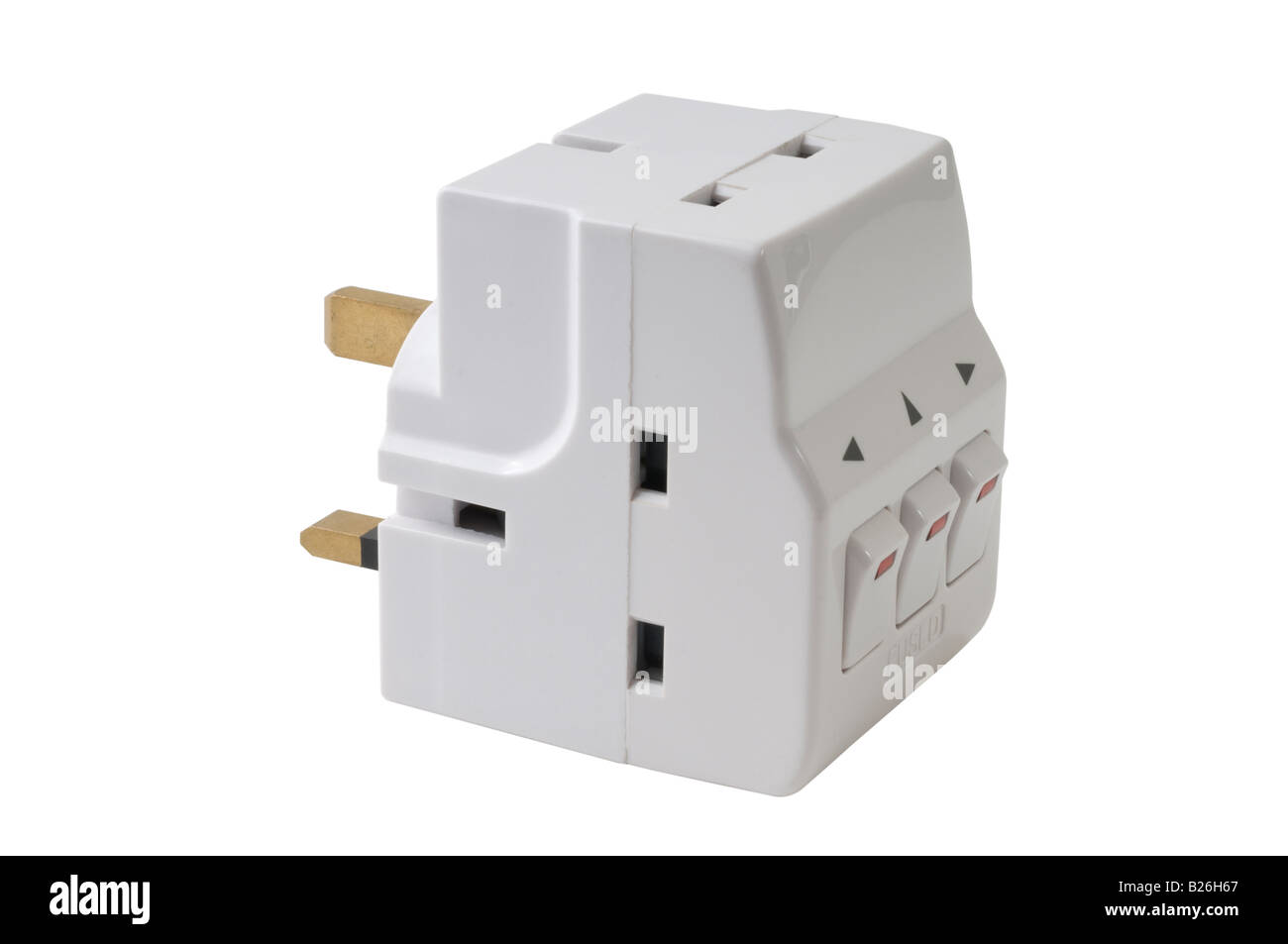 Drei geschaltet Weg britischen Stecker Stockfoto