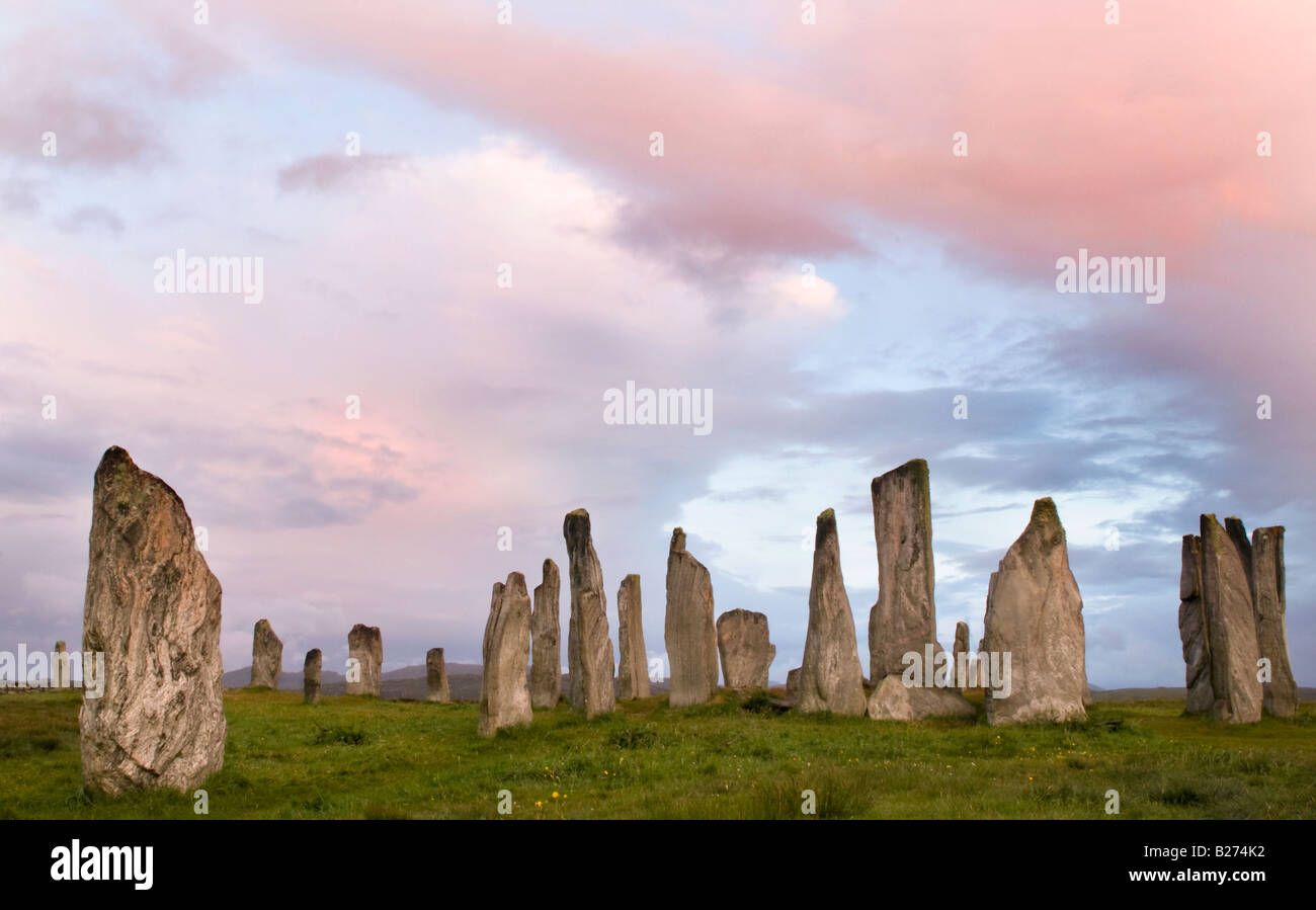 Callanish Standing Stones bei Dämmerung, Isle of Lewis, Hebriden, Schottland, UK Stockfoto