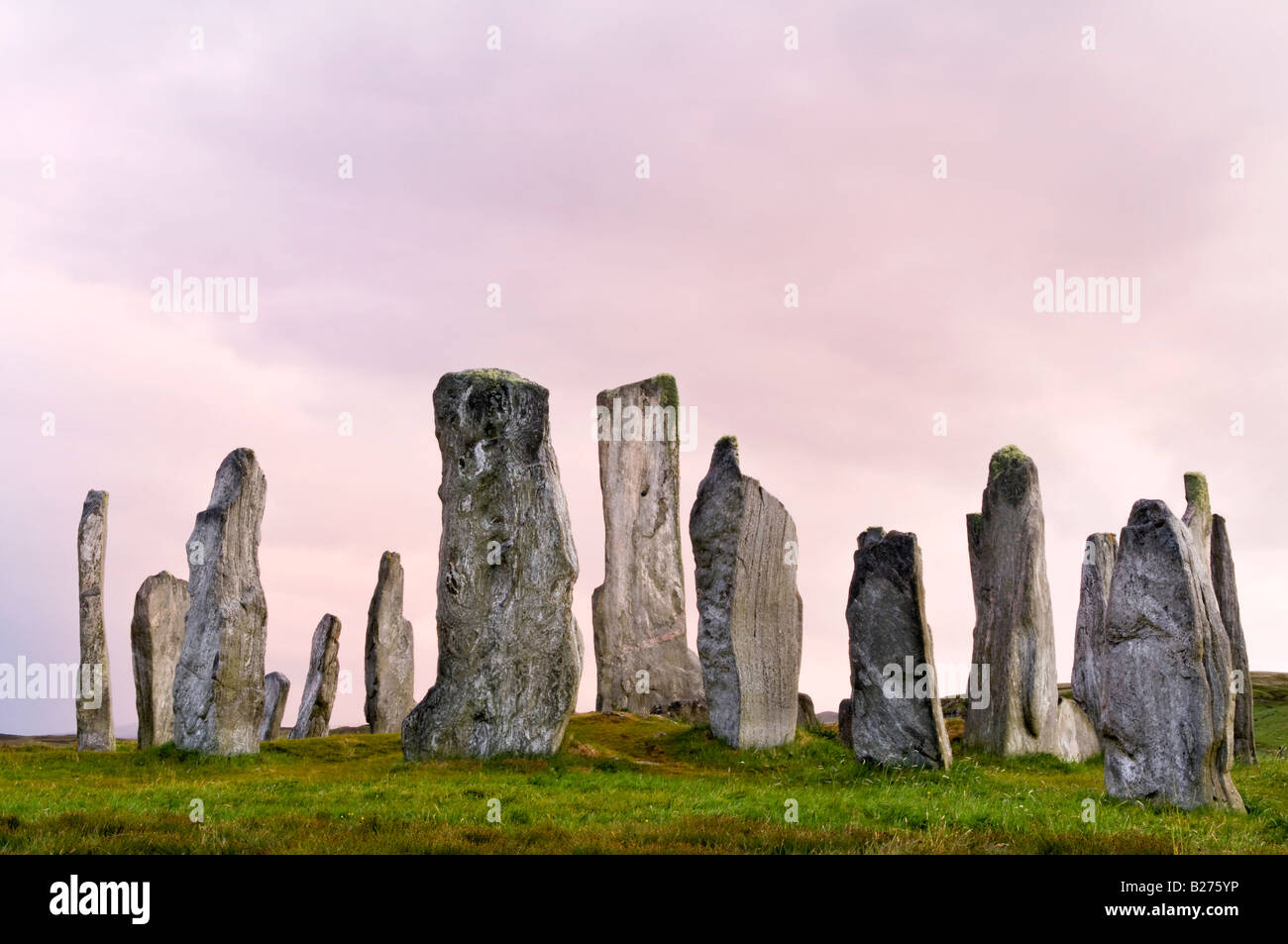 Callanish Standing Stones bei Dämmerung, Isle of Lewis, Hebriden, Schottland, UK Stockfoto