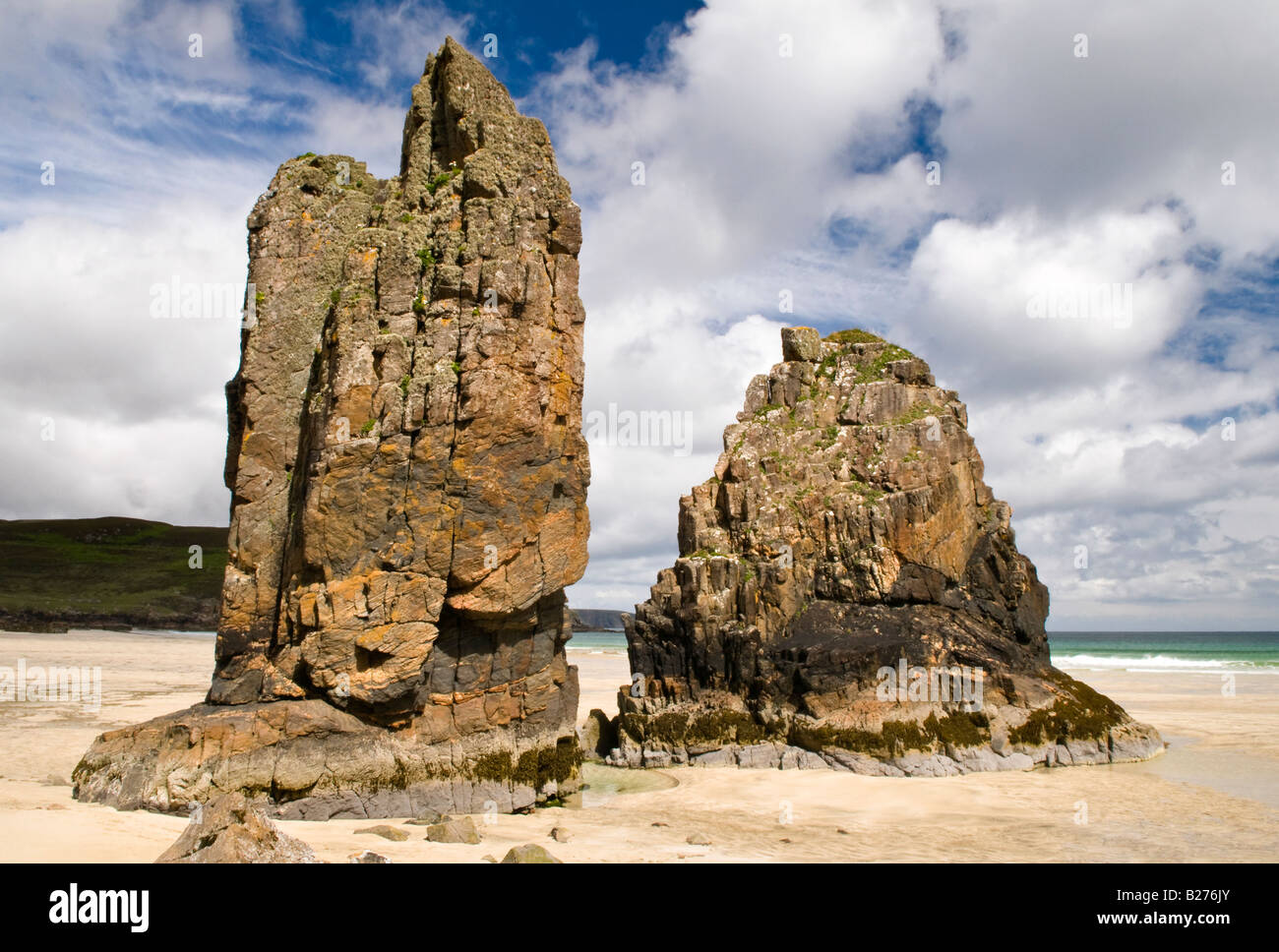 Meer-Stacks auf Garry Strand, Isle of Lewis, Hebriden, Schottland Stockfoto