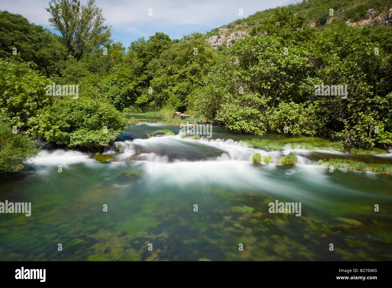 Krka Wasserfälle, Roski slap, Kroatien, Europa, Langzeitbelichtung für fließende Wasser Longexposure szenische Stockfoto
