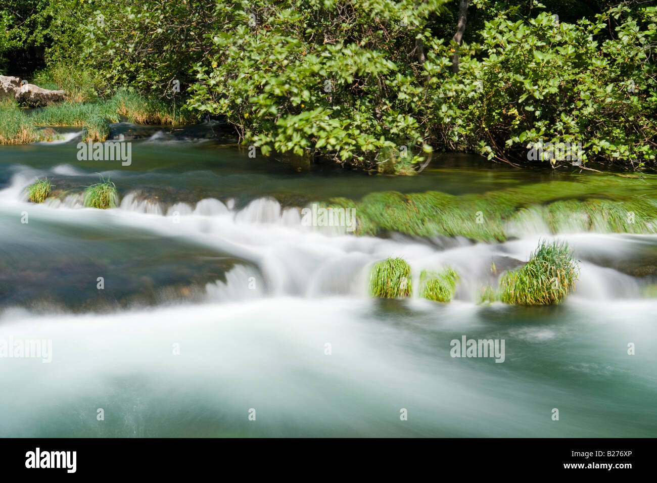 Krka Wasserfälle, Roski slap, Kroatien, Europa, Langzeitbelichtung für fließende Wasser Longexposure szenische Stockfoto