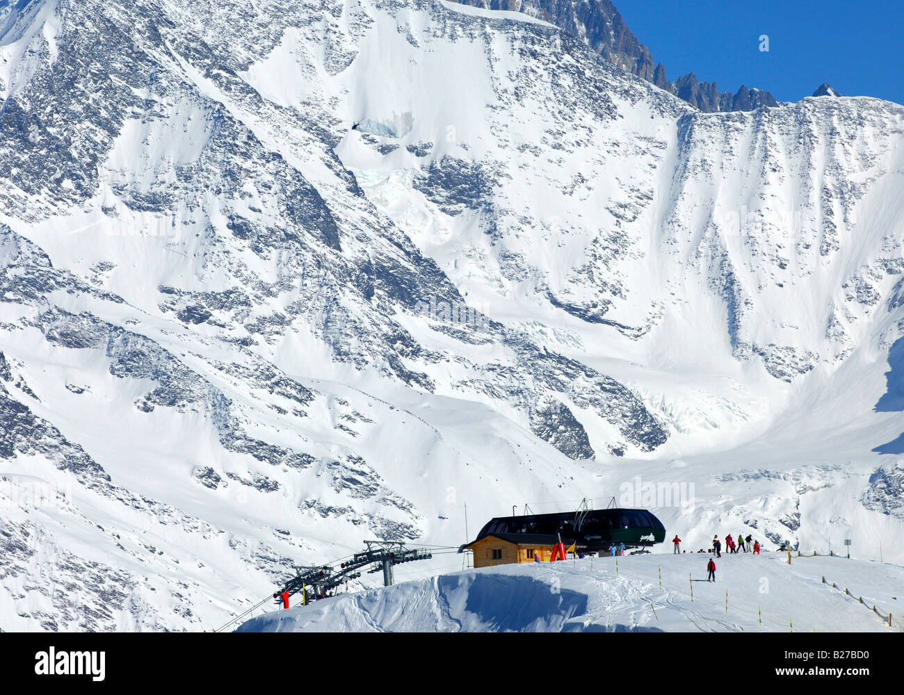 Skigebiet Saint Gervais am Fuße des Mont Blanc Massivs, St Gervais, Haute Savoie, Frankreich Stockfoto