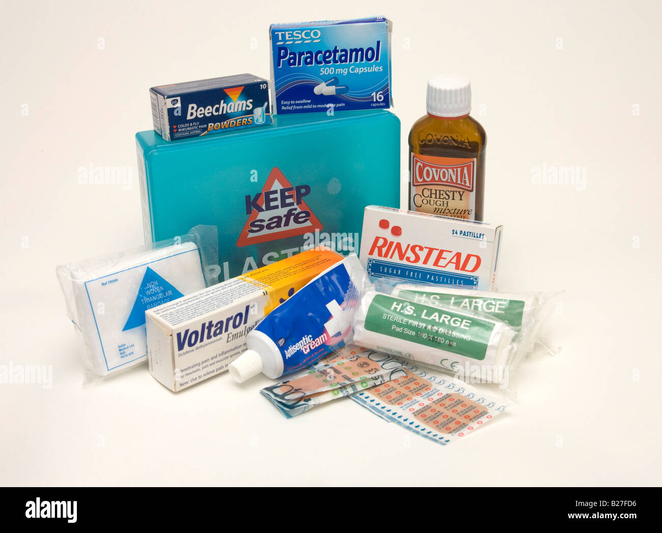 Medikamente und erste-Hilfe-kit Stockfoto