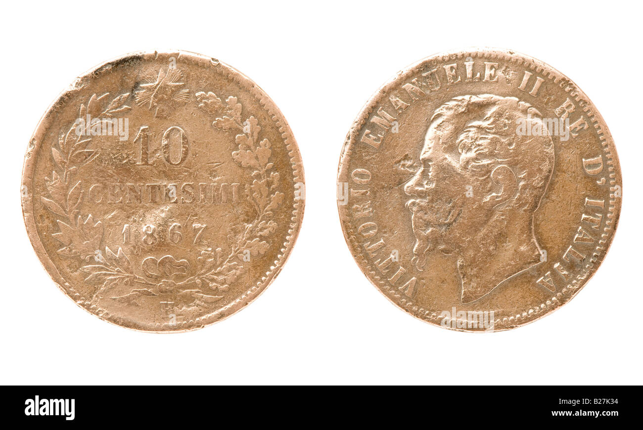 Italienischen 10 Centesimi-Münze (1867) Stockfoto