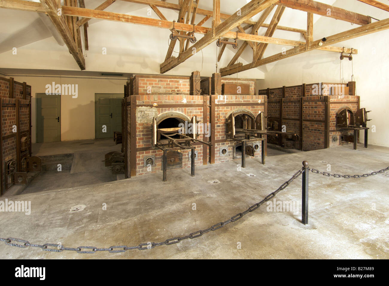 Feuerbestattung-Öfen im ehemaligen KZ Dachau am Stadtrand von München in Deutschland. Stockfoto