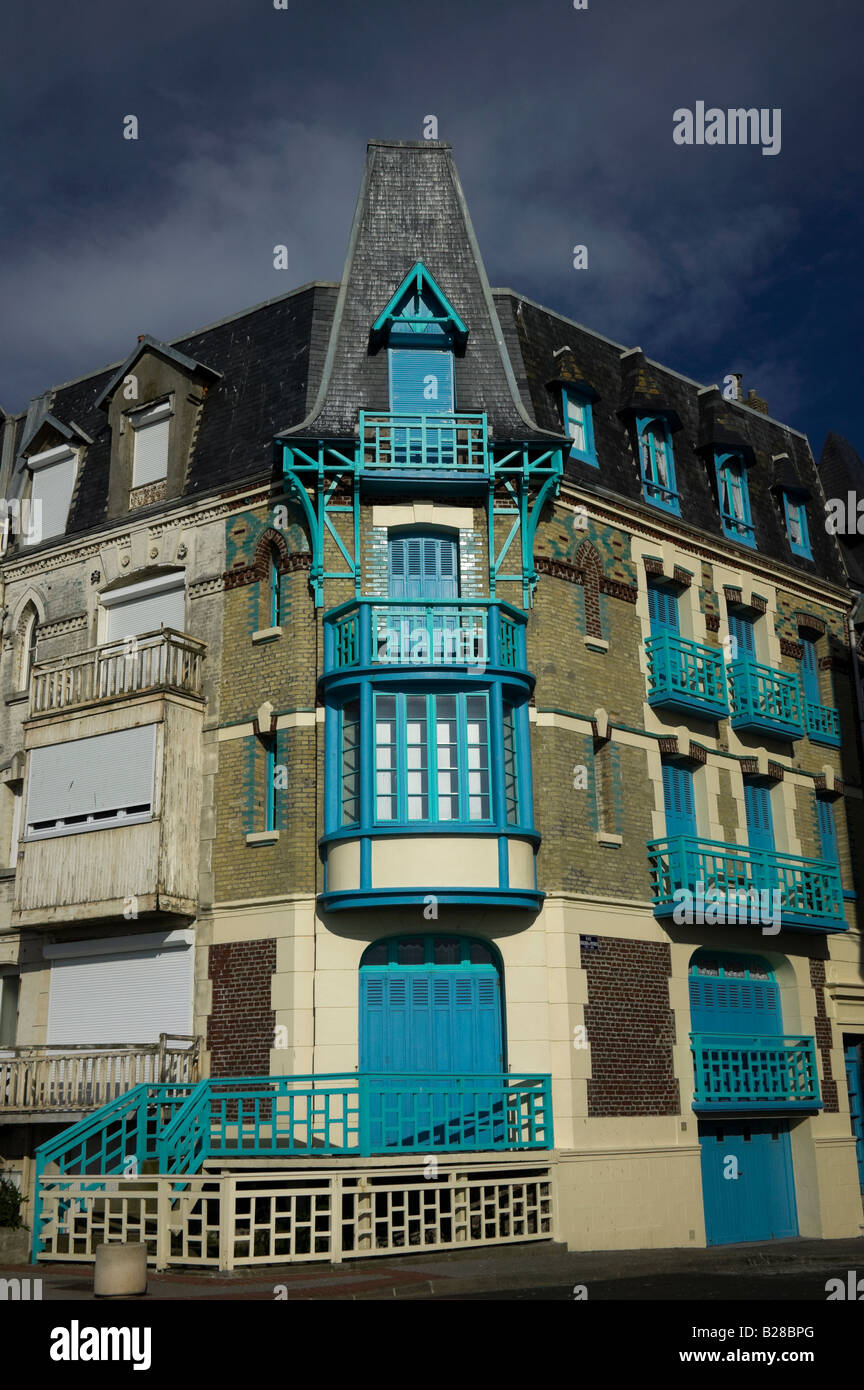 Bunte Häuser, Promenade, Le Treport, Normandie, Frankreich, Europa Stockfoto