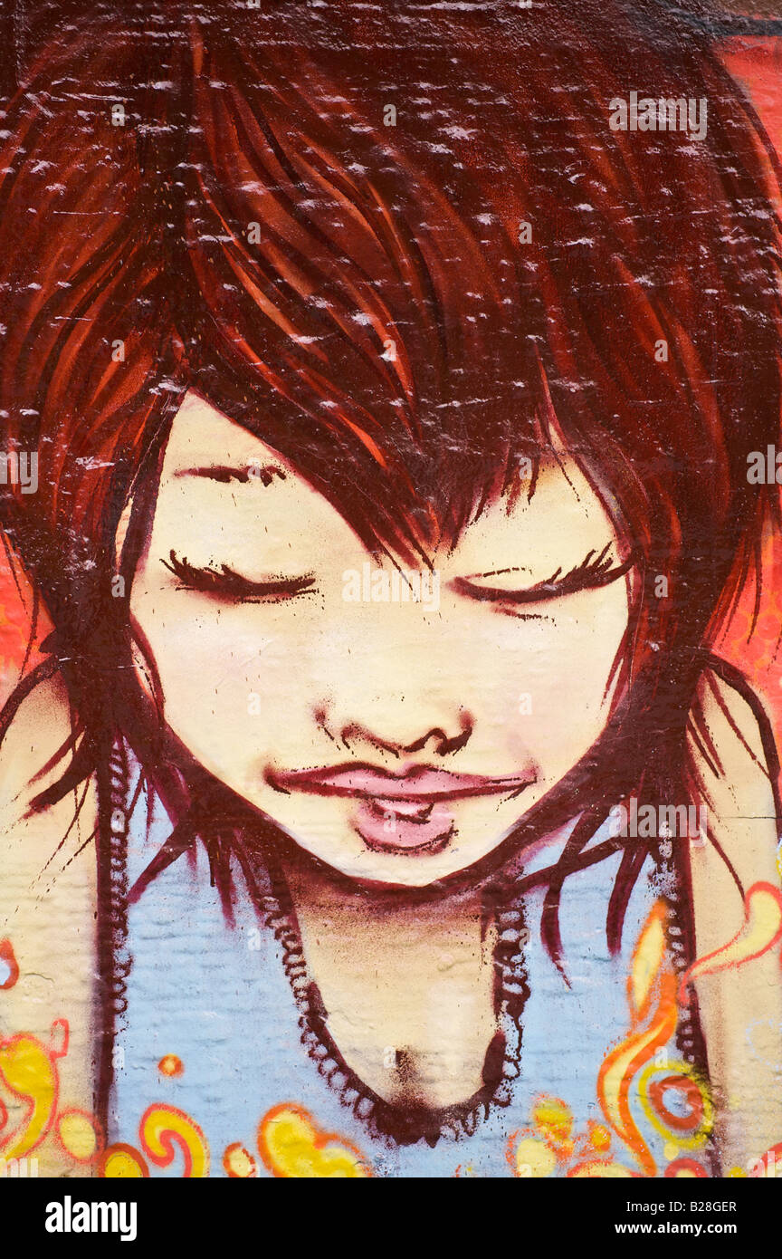 Graffiti eines Mädchens unter Kelvinbridge, Glasgow, Schottland Stockfoto