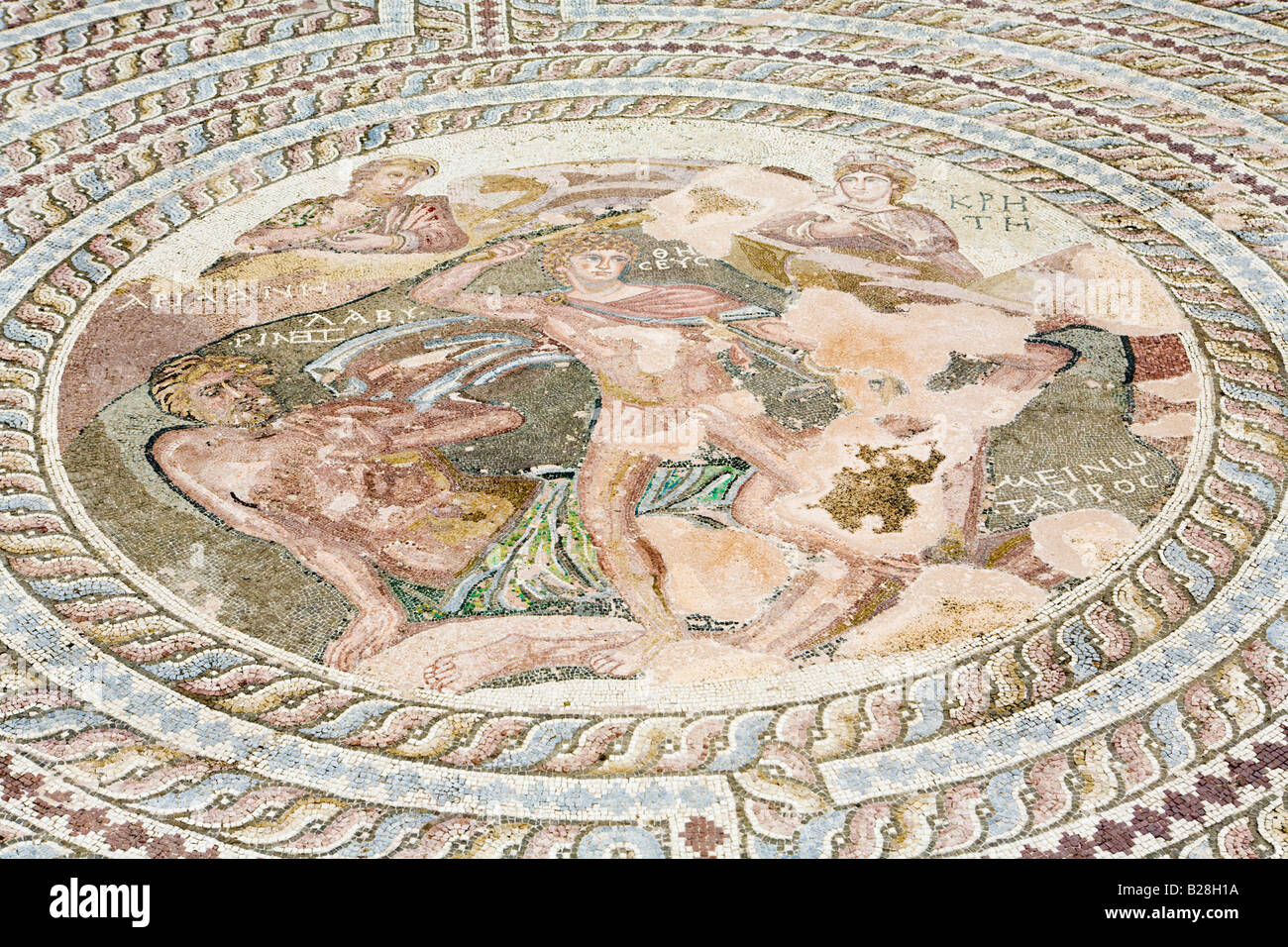 Mosaik im Haus des Theseus, Pafos Mosaiken, Nea Paphos, Zypern Stockfoto