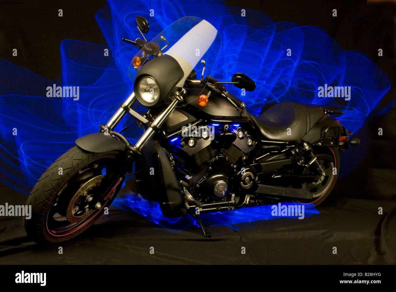 Licht gemalt Harley Davidson V-Rod Stockfoto