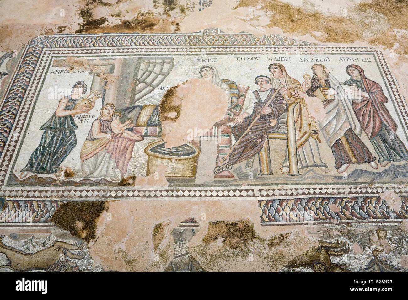 Mosaik im Haus des Theseus, Pafos Mosaiken, Nea Paphos, Zypern Stockfoto