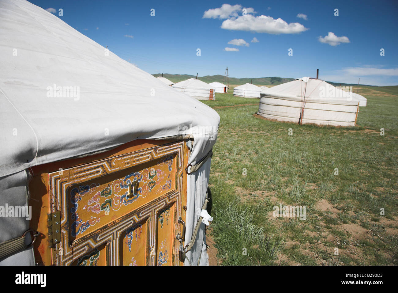 Ger in einem traditionellen Zelt im Elstei in der Nähe von Ulaan Baatar Mongolei Stockfoto