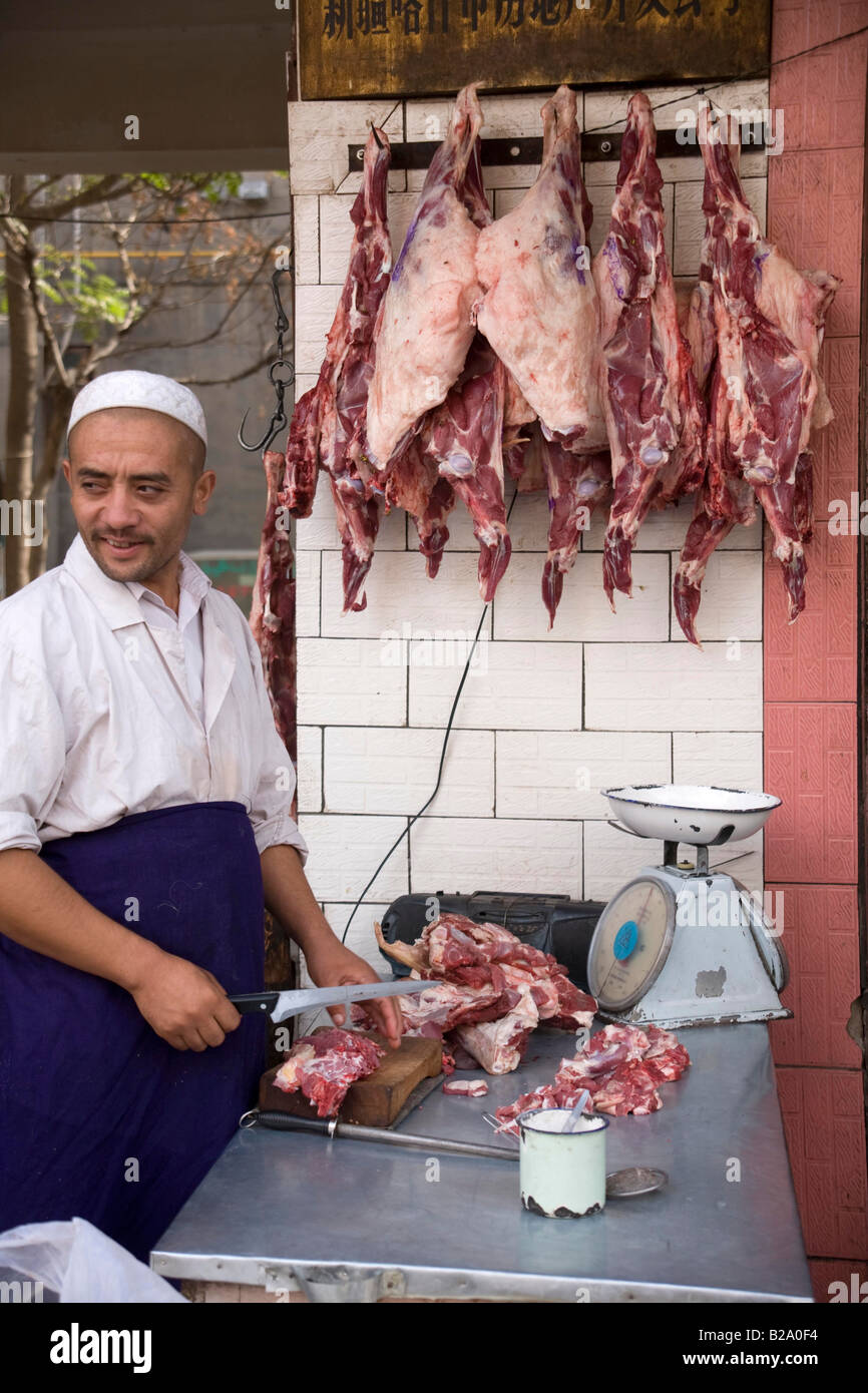 Silk Route China Provinz Xinjiang Kashgar lokalen Metzger Stockfoto