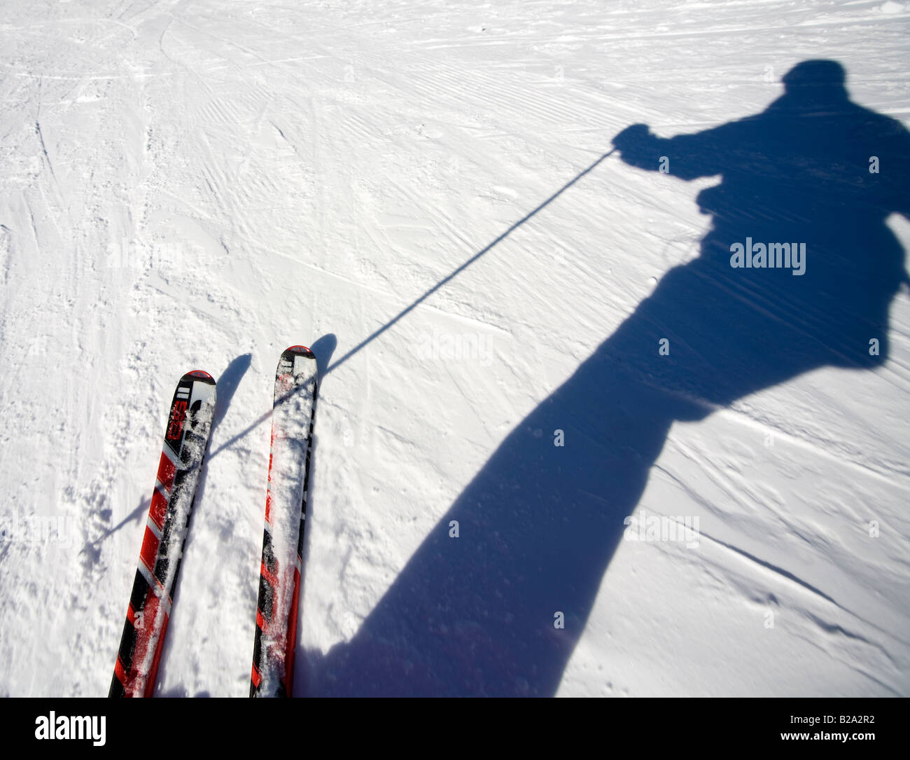 Skifahren auf einem Berg erste Person perpective Stockfoto