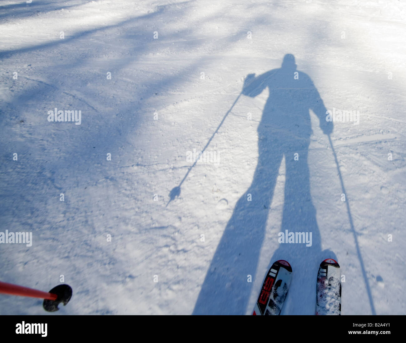 Skifahren auf einem Berg erste Person perpective Stockfoto