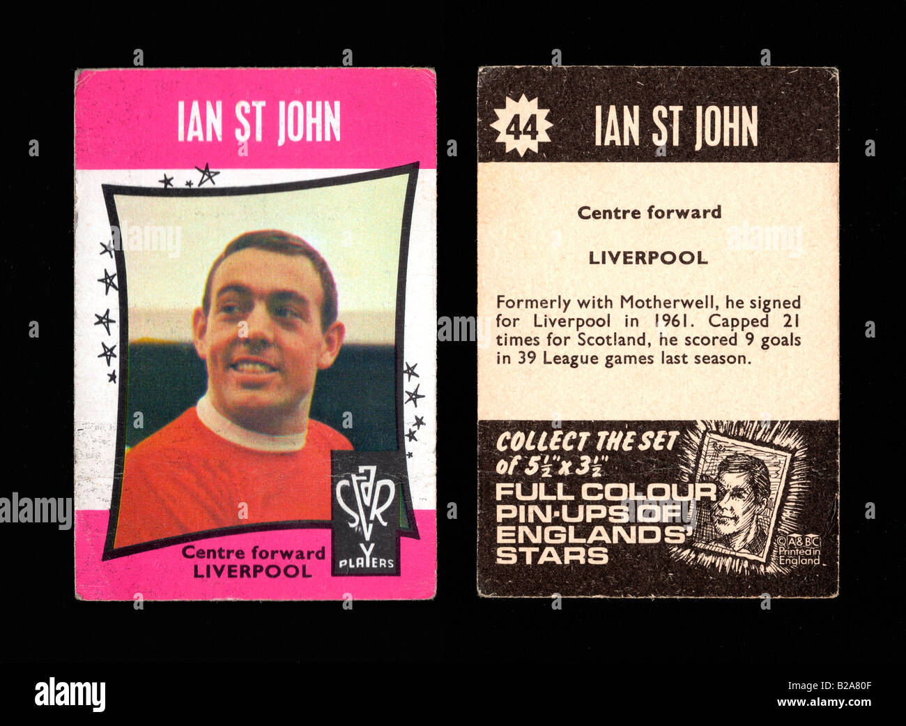 Kaugummi-Sammelkarte von Liverpool Fußballer Ian St. John produziert A & v. 1967/1968 Stockfoto