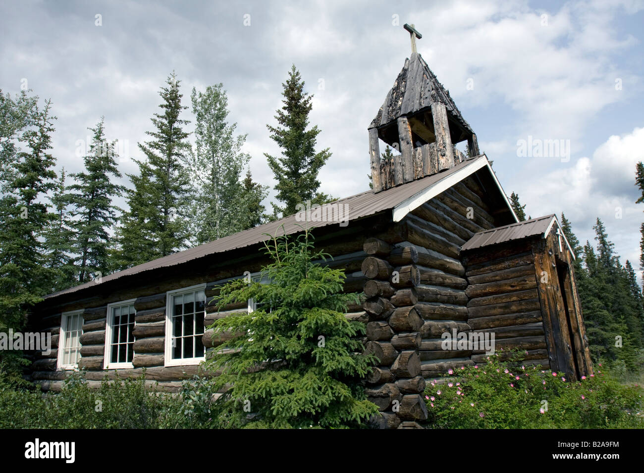 Gemeinde bauen Av Baumstämme in Copper Center, Alaska. Stockfoto