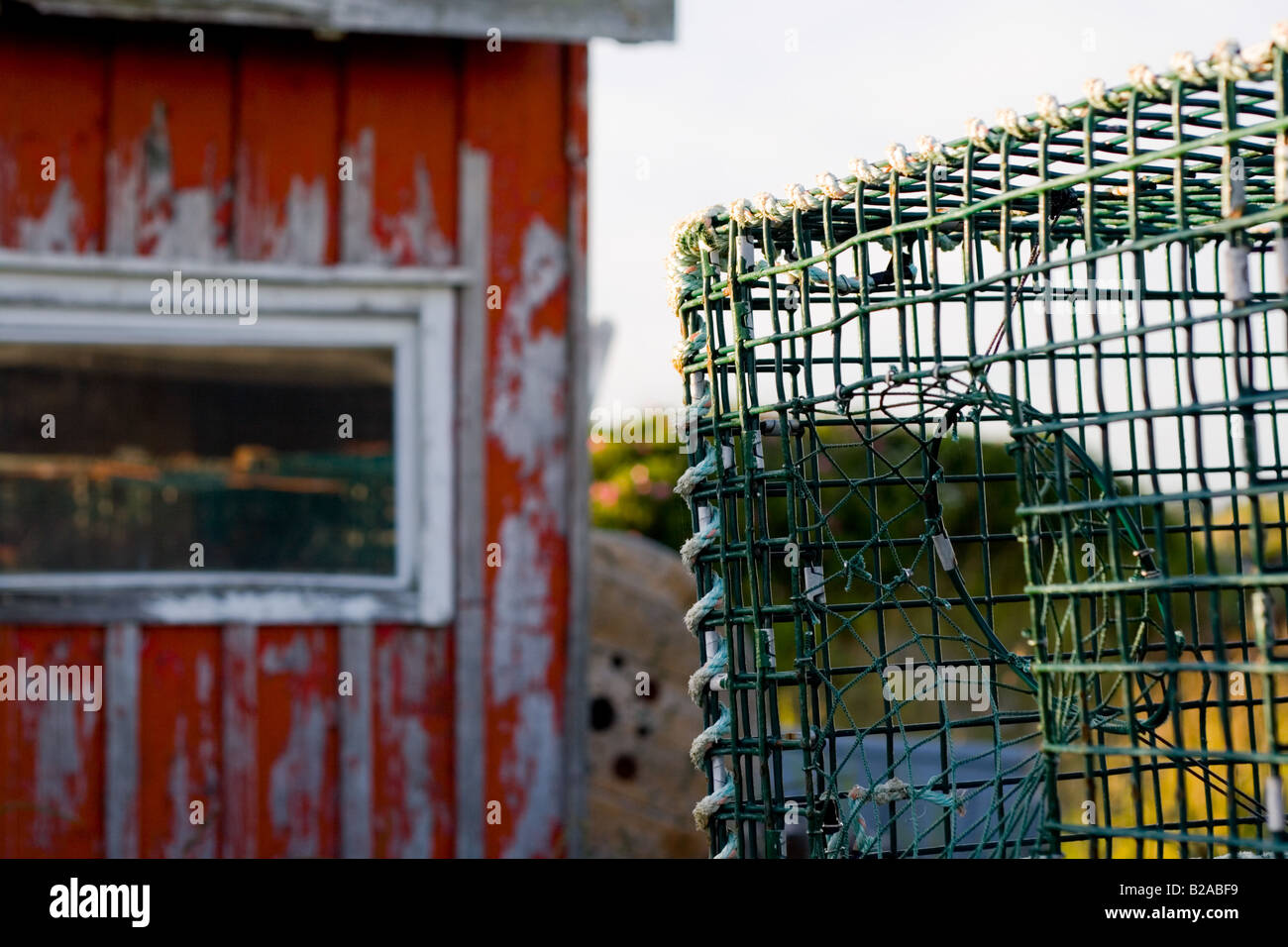 Lobster Pot neben Angeln shack Stockfoto