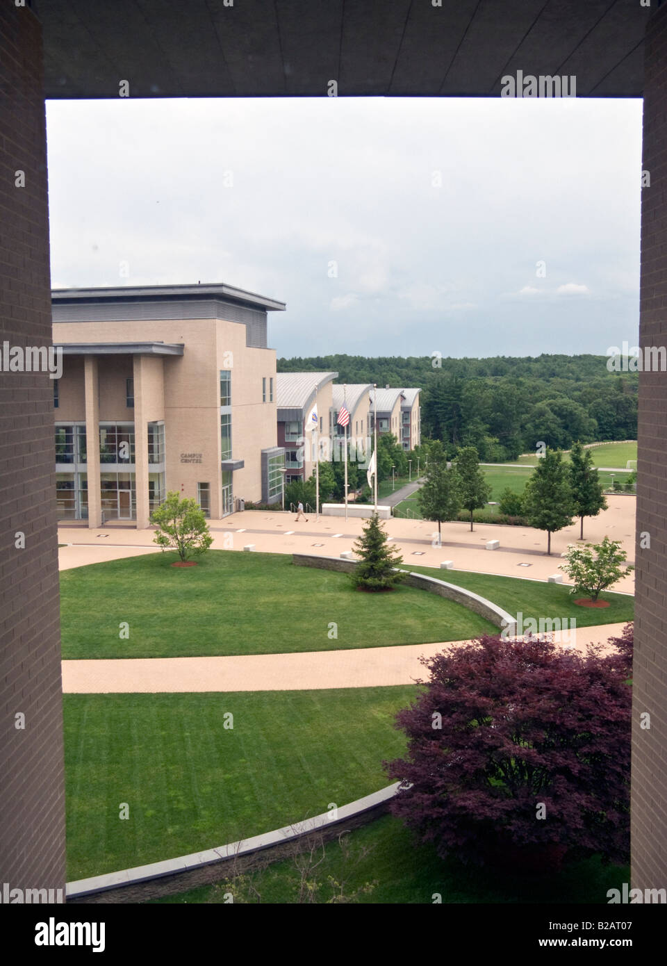 Blick Richtung dining Hall und Residenzen, Campus der Franklin W. Olin College of Engineering, Needham, Massachusetts, USA Stockfoto