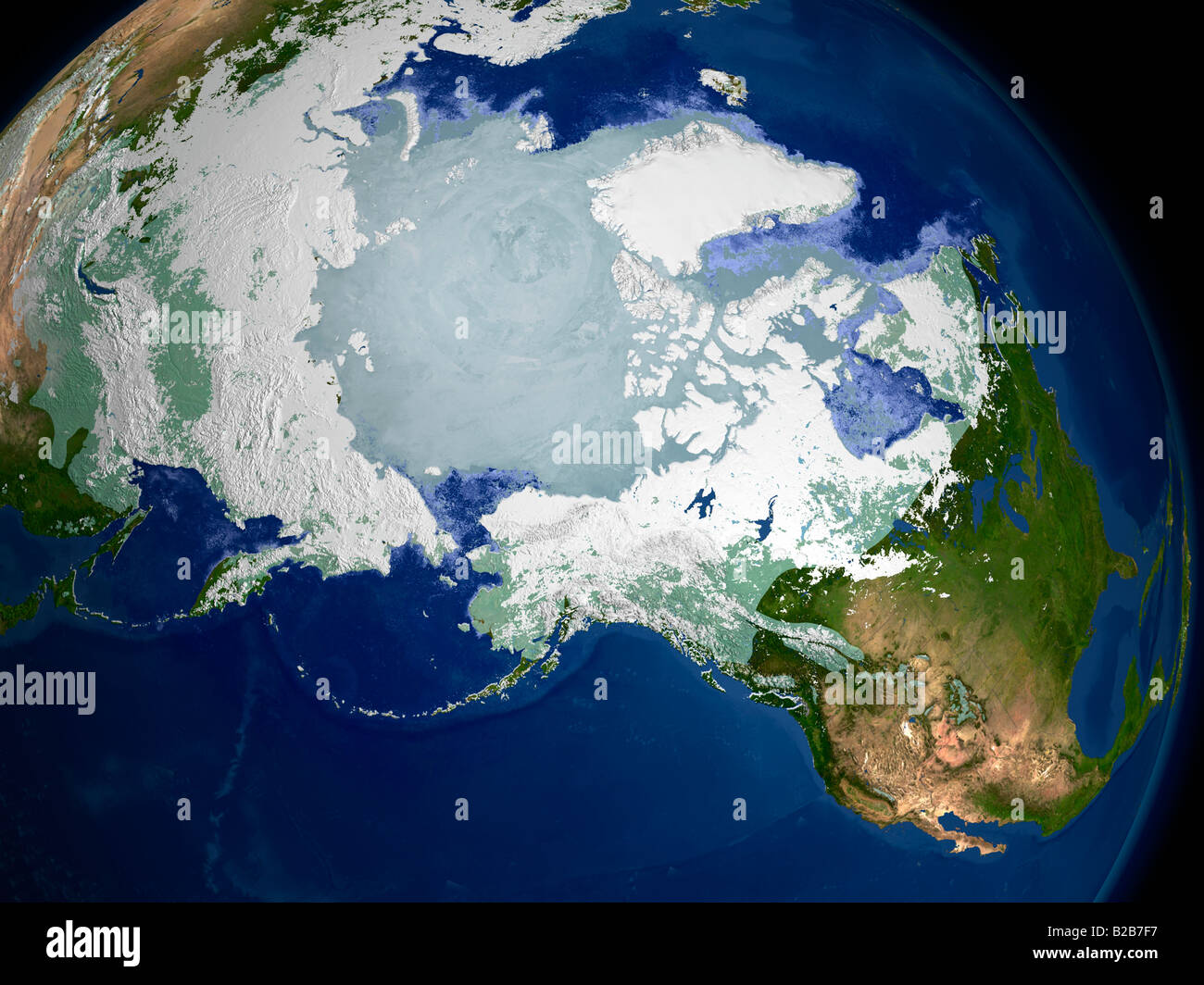 Circum-arktischen Permafrost, MODIS tägliche Schneedecke und Sea Ice Oberflächentemperatur über der Arktis am 19. Mai 2003. Stockfoto