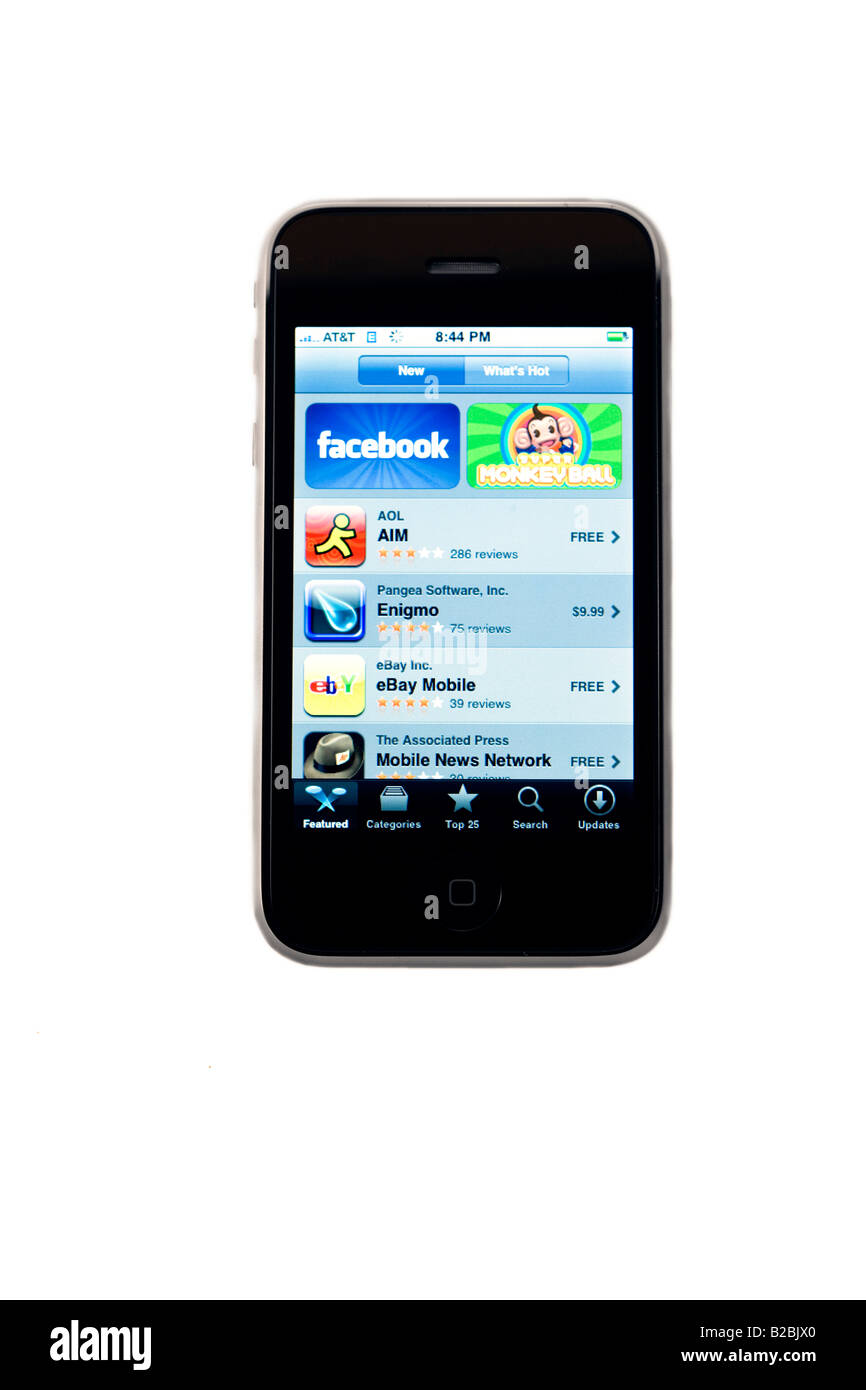 Ein Knockout Produktfoto des neuen Apple 3G iPhone Anzeige des App Store-Bildschirms Stockfoto