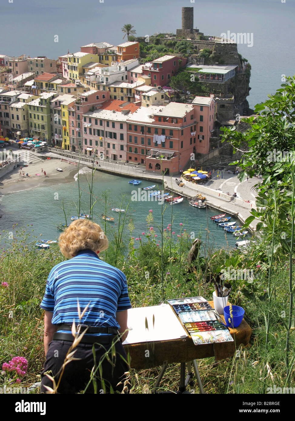Malerei Vernazza, Cinque Terre, Italien Stockfoto