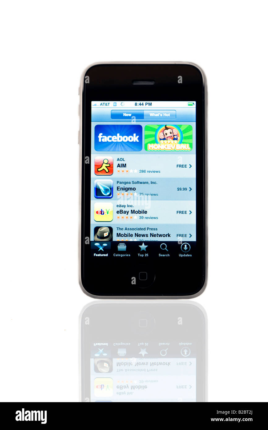 Ein Knockout Produktfoto des neuen Apple 3G iPhone Anzeige des App Store-Bildschirms Stockfoto