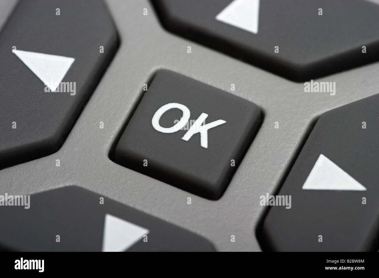 OK-Taste auf der Fernbedienung Stockfoto