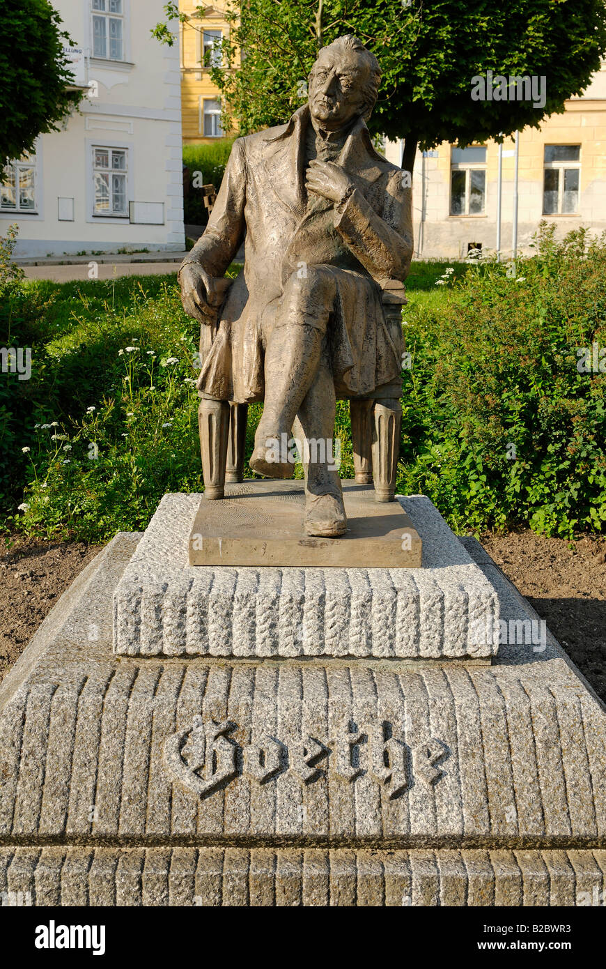Denkmal für Johann Wolfgang von Goethe, im Spa des Mariánské Lázně oder Marienbad, Böhmen, Tschechische Republik, Europa Stockfoto