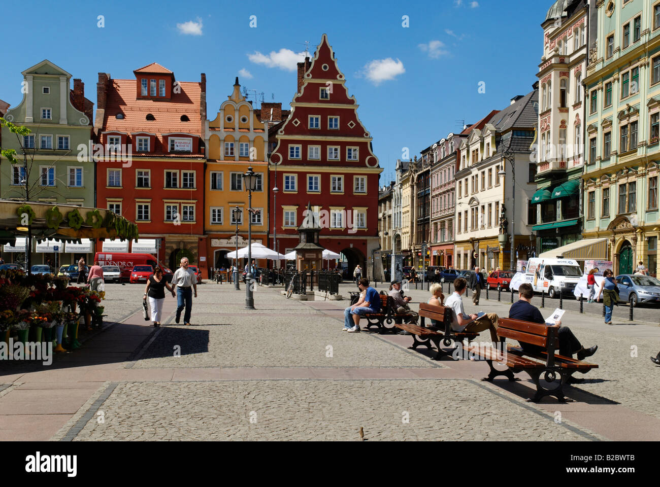 Plac Solny Marktplatz vom Marktplatz oder Rynek Wroclaw/Breslau, Schlesien, Polen, Europa Stockfoto