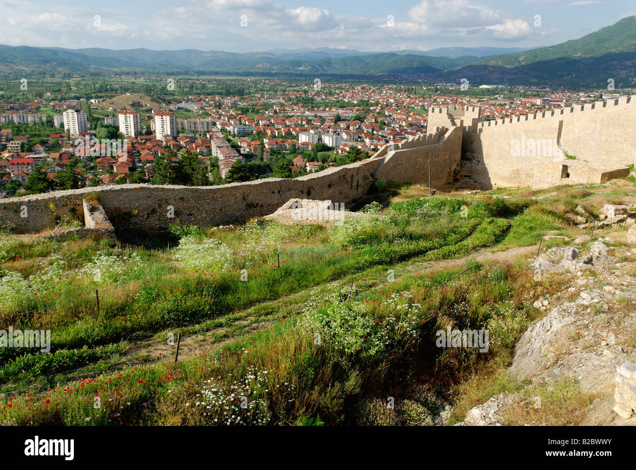 Blick auf die Stadt Ohrid von Samuil Festung, UNESCO-Weltkulturerbe, Mazedonien, Europa Stockfoto