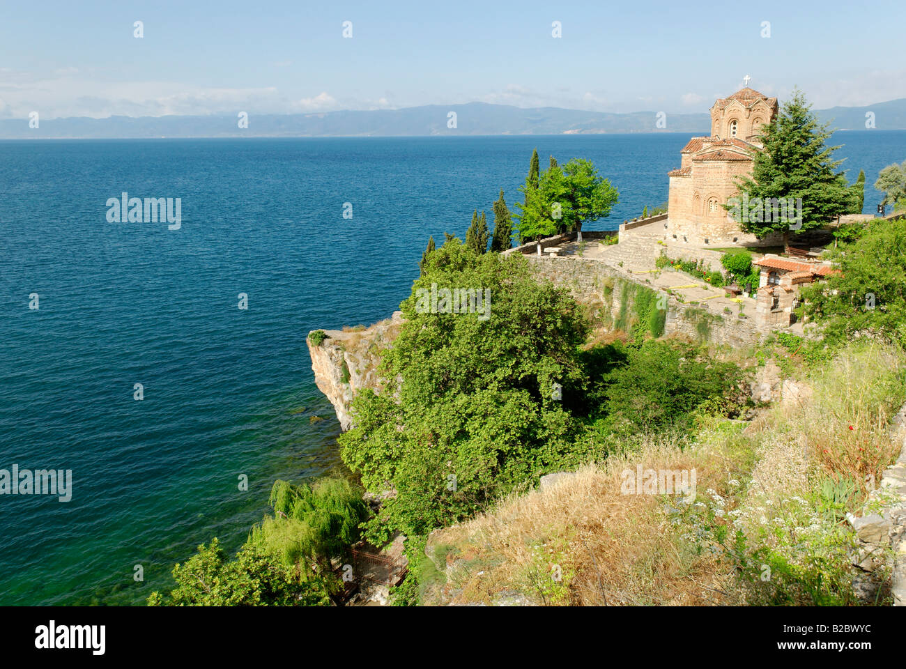 Sveti Jovan oder Kirche von St. John bei Kaneo, byzantinische Kirche in Ohrid-See, UNESCO World Heritage Site, Mazedonien, Europa Stockfoto