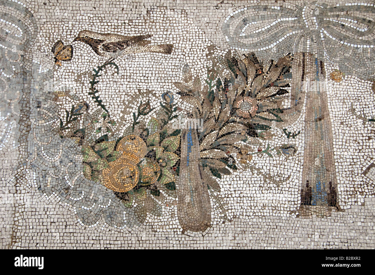 Detail der Hellenistischen Mosaik Bodenblech der Alexandrine parakeet von Pergamon, 2. Jh. v. Chr. im Pergamonmuseum Museumsinsel Insel. Berlin Stockfoto