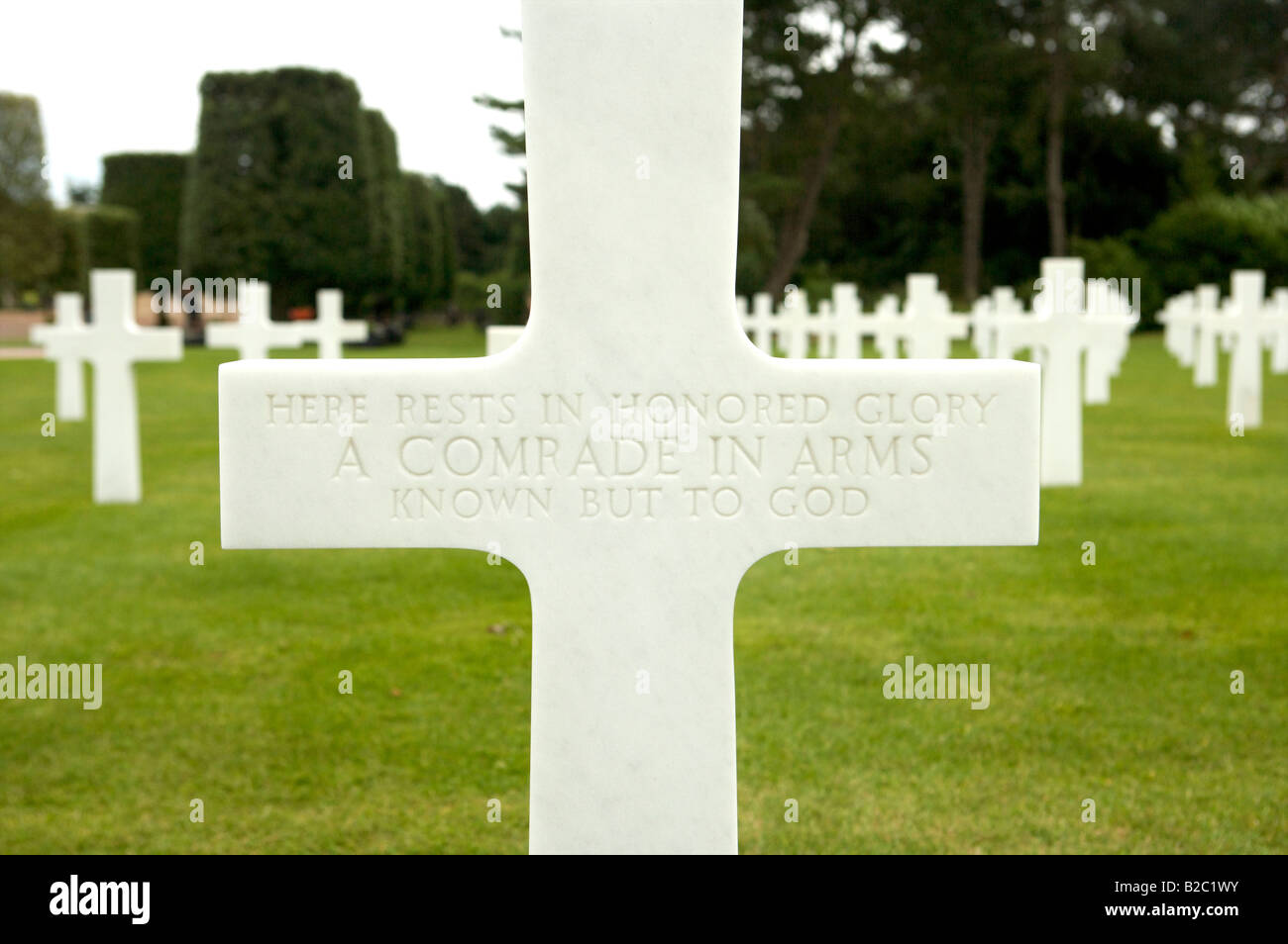 Den Amerikanischen Friedhof in Colleville-sur-Mer, Normandie, Frankreich, wurden alliierte Truppen, die sich auf d Tag 6. Juni 1944 gestorben begraben sind. Stockfoto