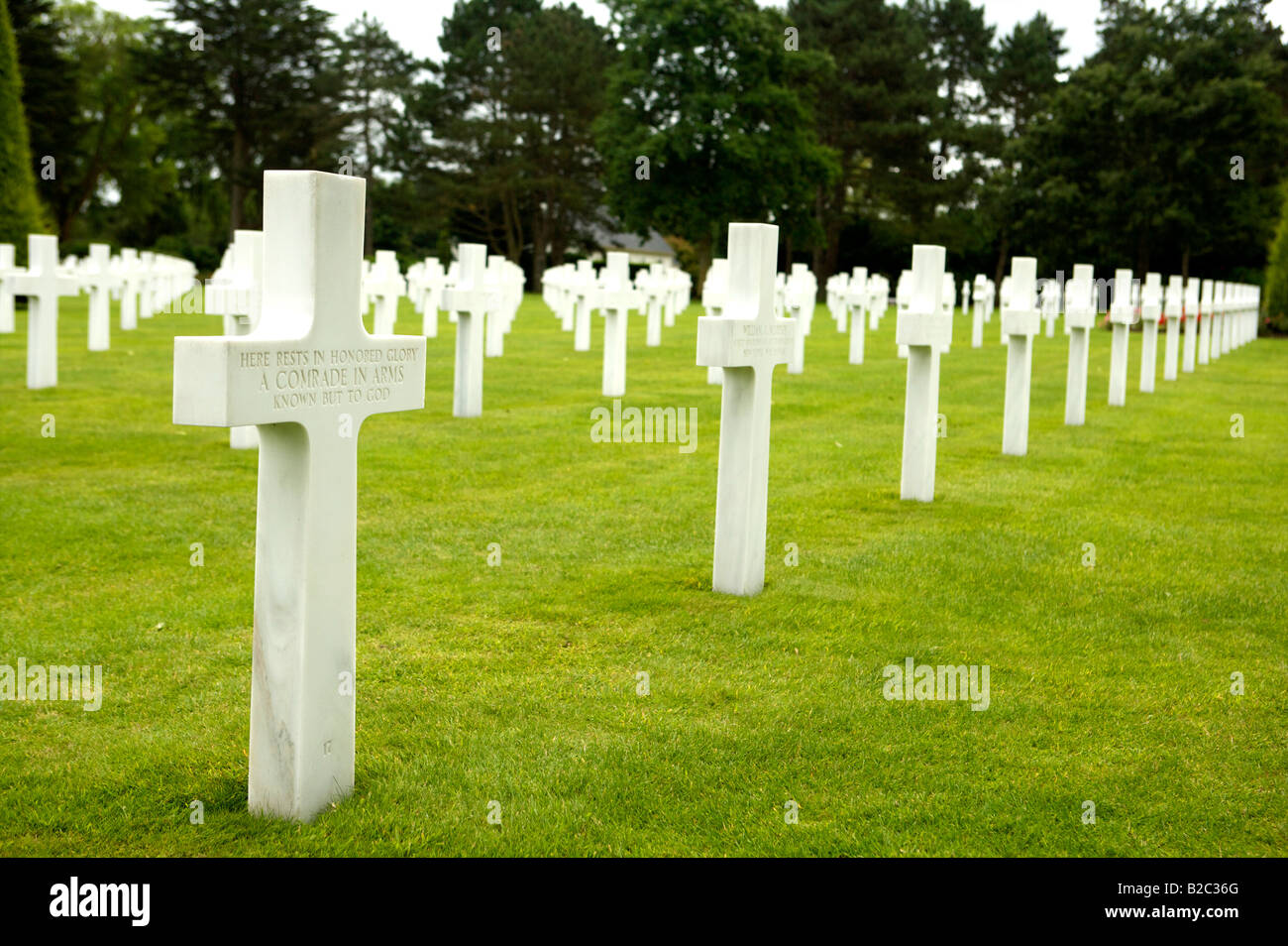 Den Amerikanischen Friedhof in Colleville-sur-Mer, Normandie, Frankreich, wurden alliierte Truppen, die sich auf d Tag 6. Juni 1944 gestorben begraben sind. Stockfoto