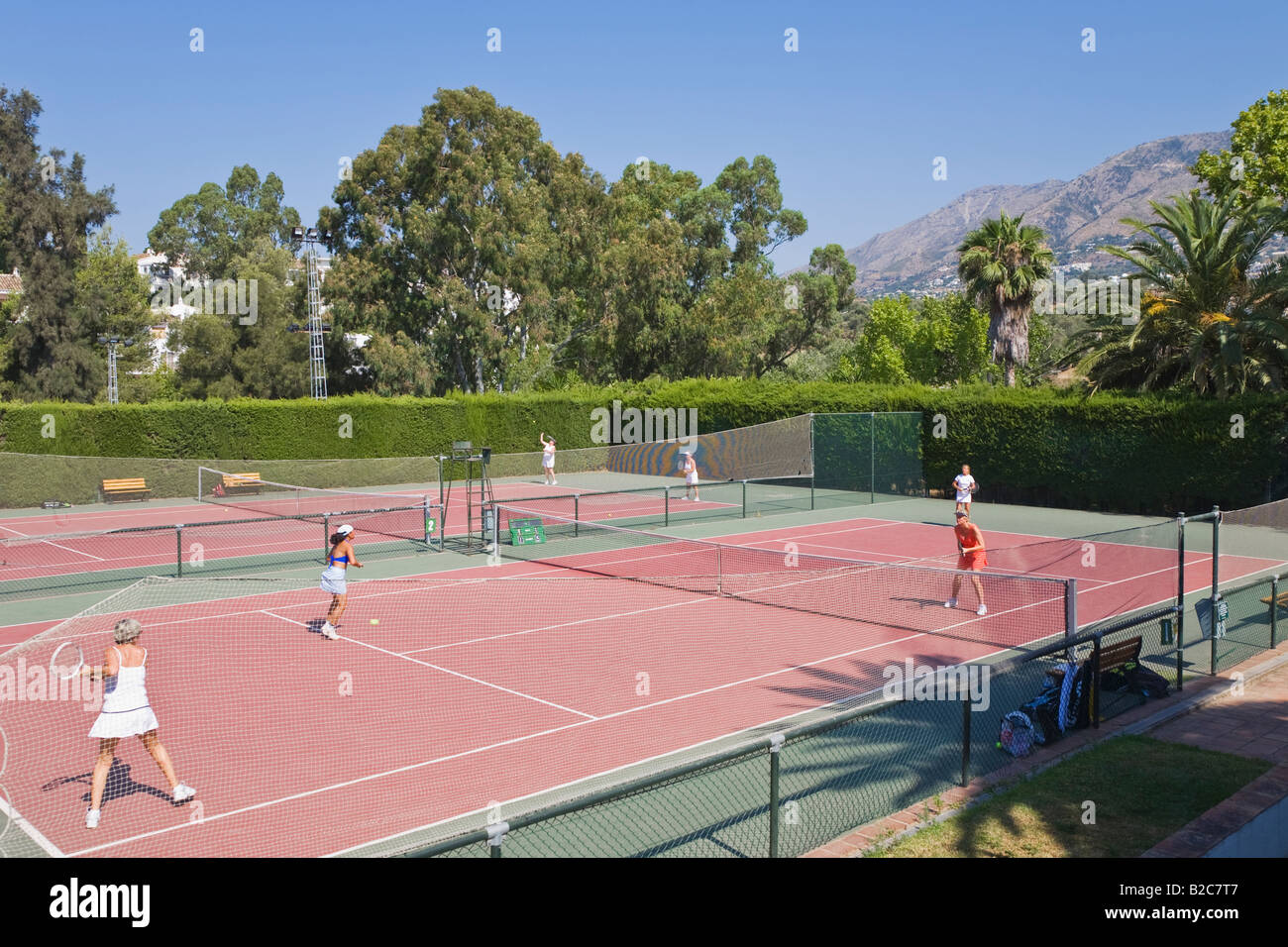 Mijas Málaga Provinz im Landesinneren Costa del Sol Spanien Lew Hoad s Tennis Ranch Campo de Tenis y Padel Stockfoto