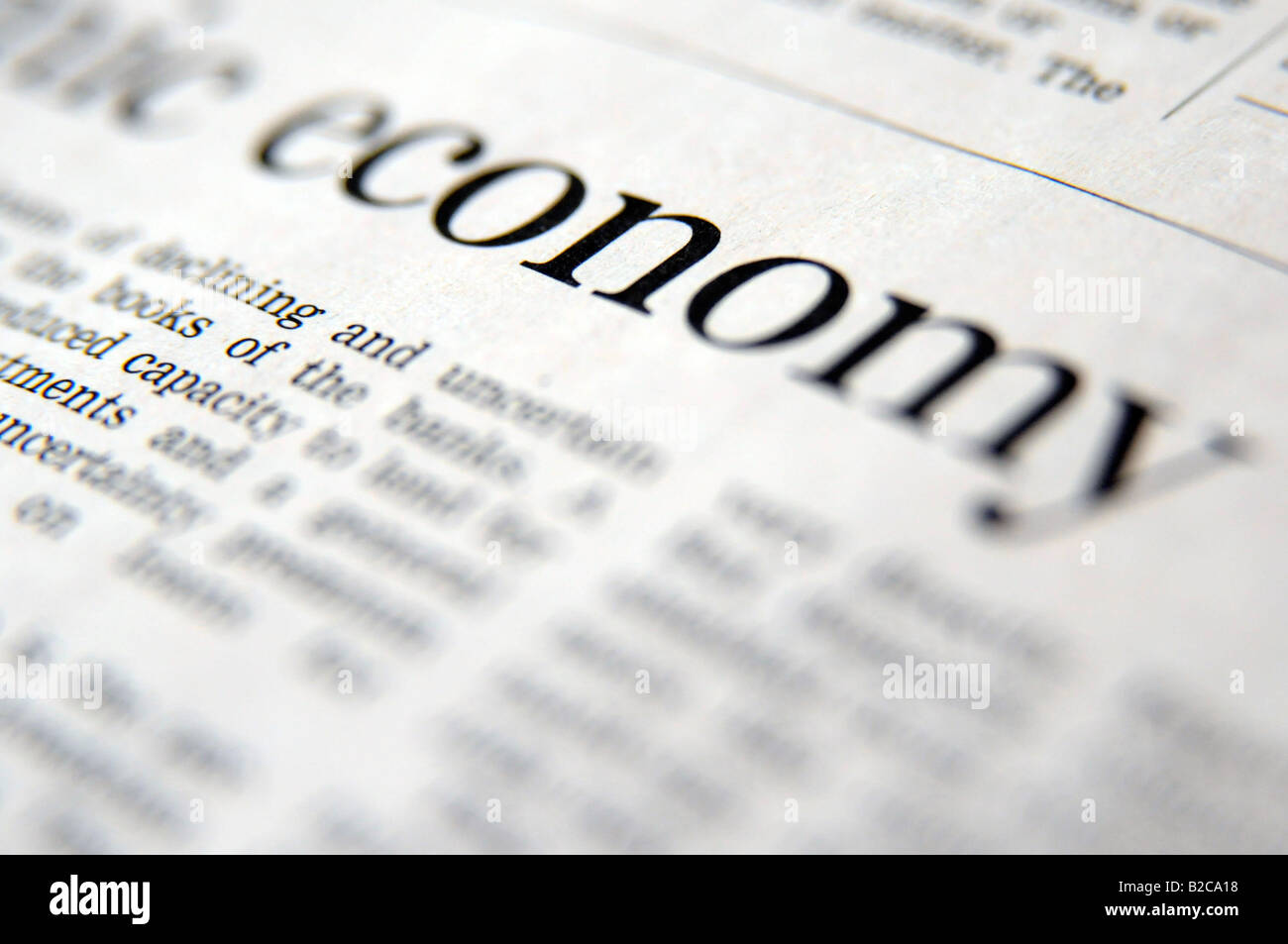 Foto von Schlagzeile über die Kreditklemme und Wirtschaftskrise und Rezession. Stockfoto